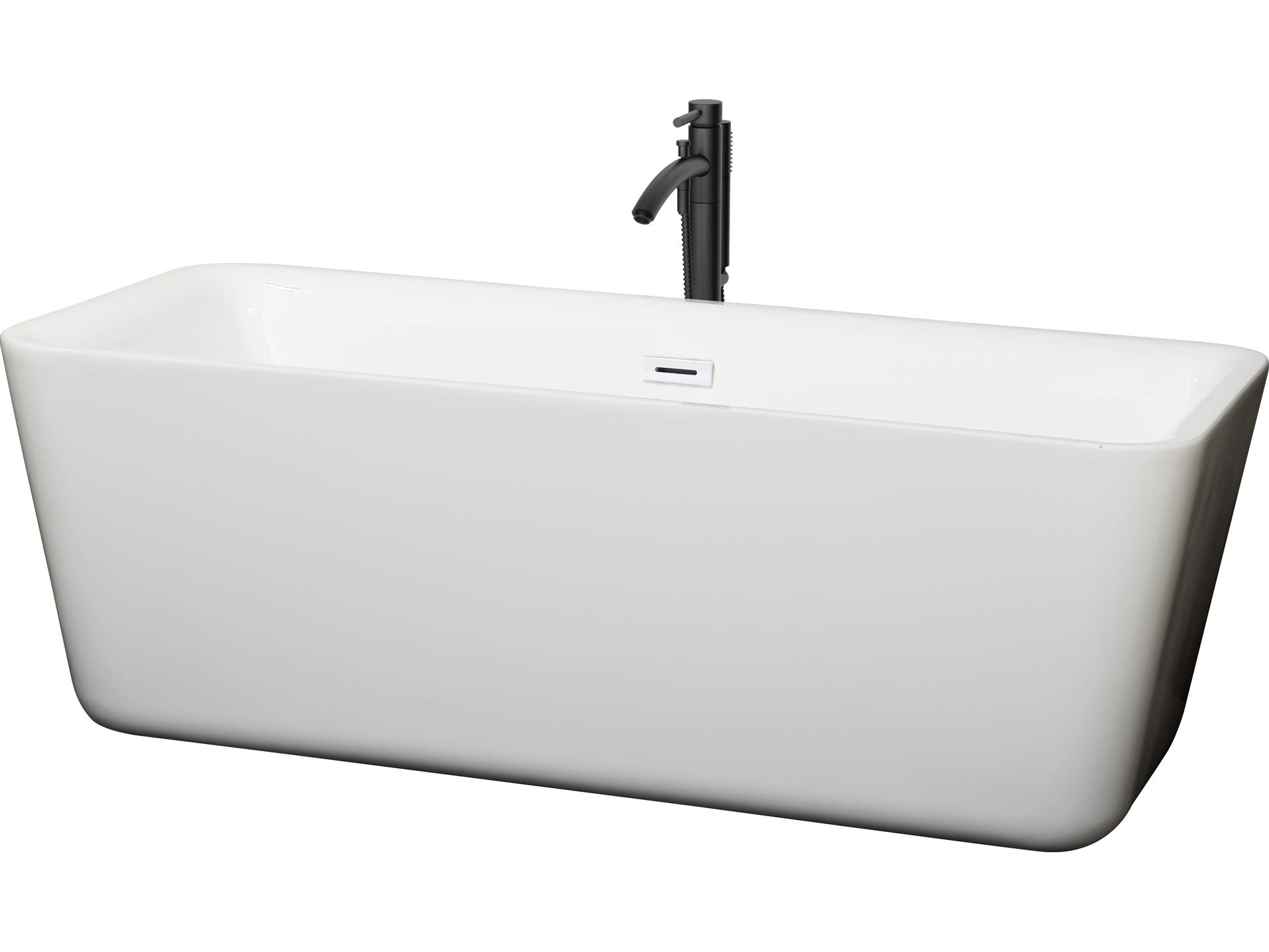 Wyndham Collection Emily White Bathtub with Shiny White Trim and Floor Mounted Faucet