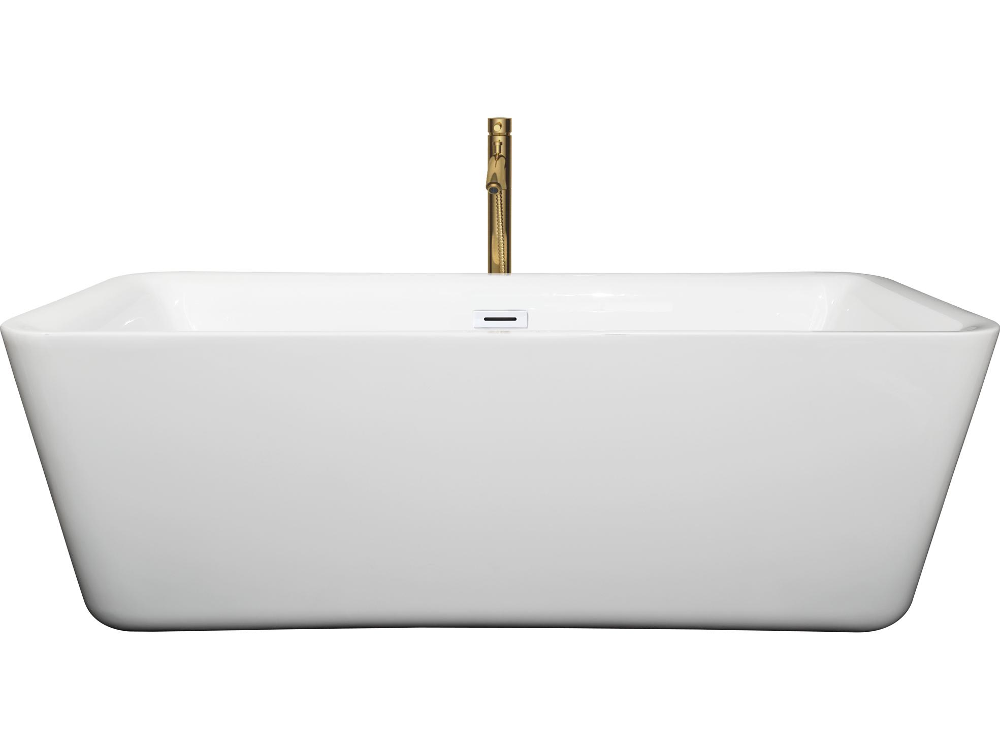 Wyndham Collection Emily White Bathtub with Shiny White Trim and Floor Mounted Faucet