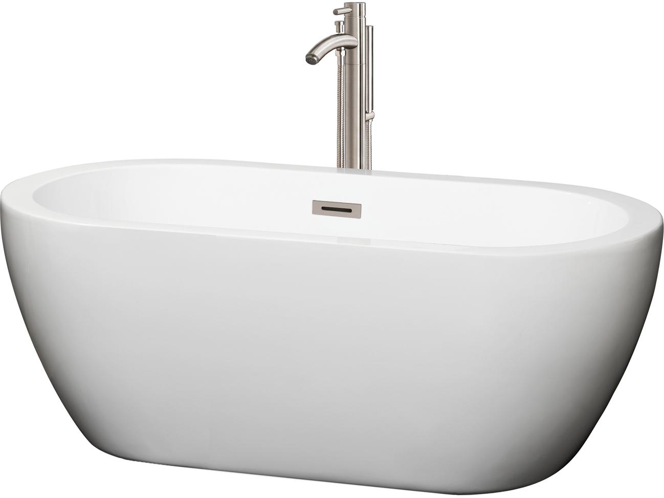 Wyndham Collection Soho White Bathtub with Floor Mounted Faucet, Drain and Overflow Trim