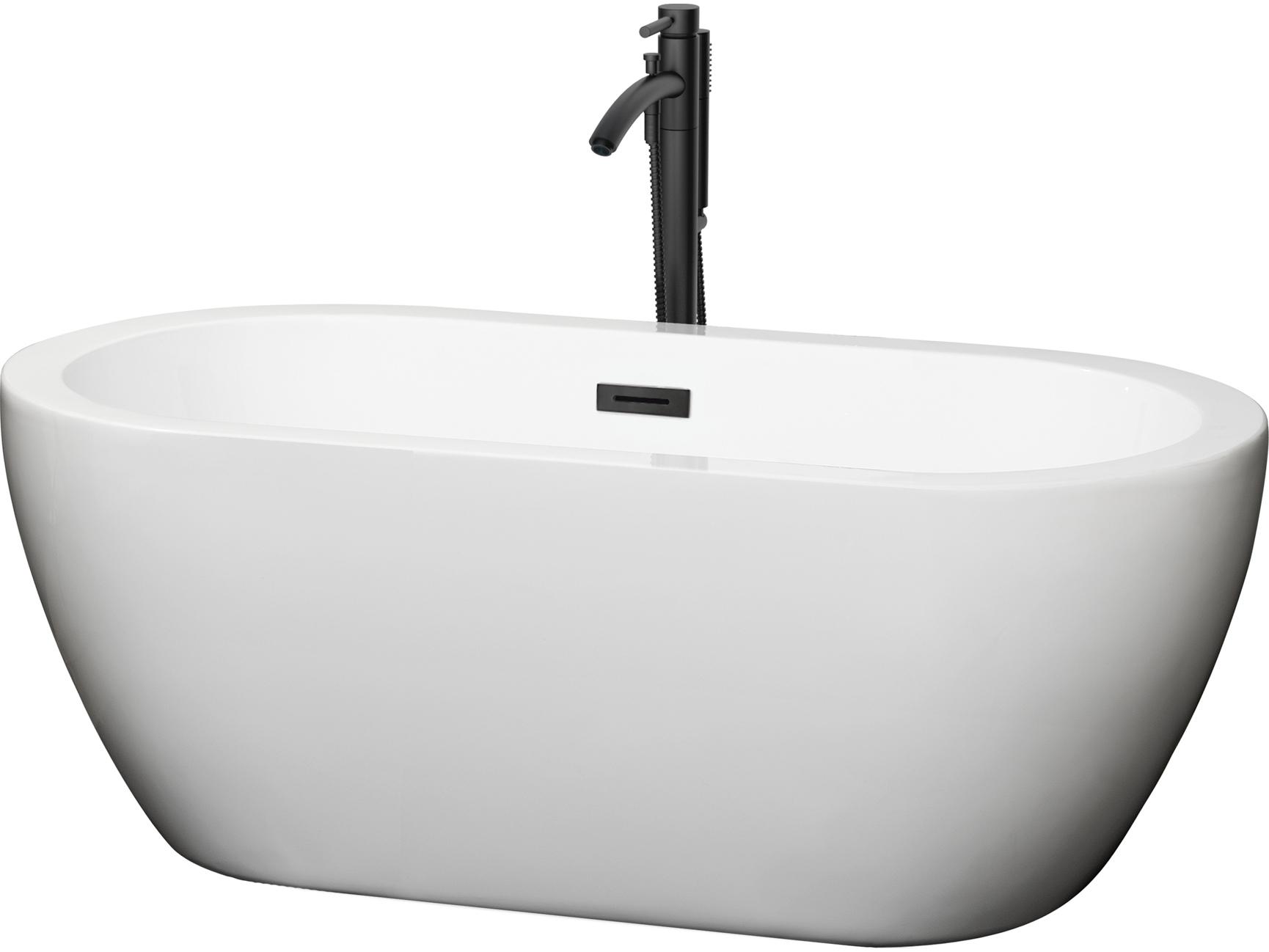 Wyndham Collection Soho White Bathtub with Floor Mounted Faucet, Drain and Overflow Trim