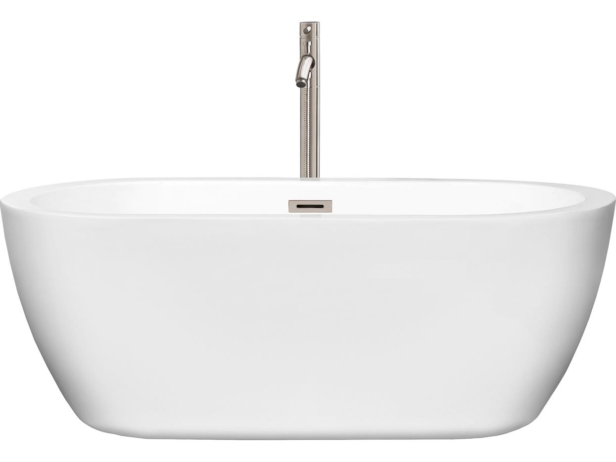 Wyndham Collection Soho White Bathtub with Floor Mounted Faucet, Drain and Overflow Trim