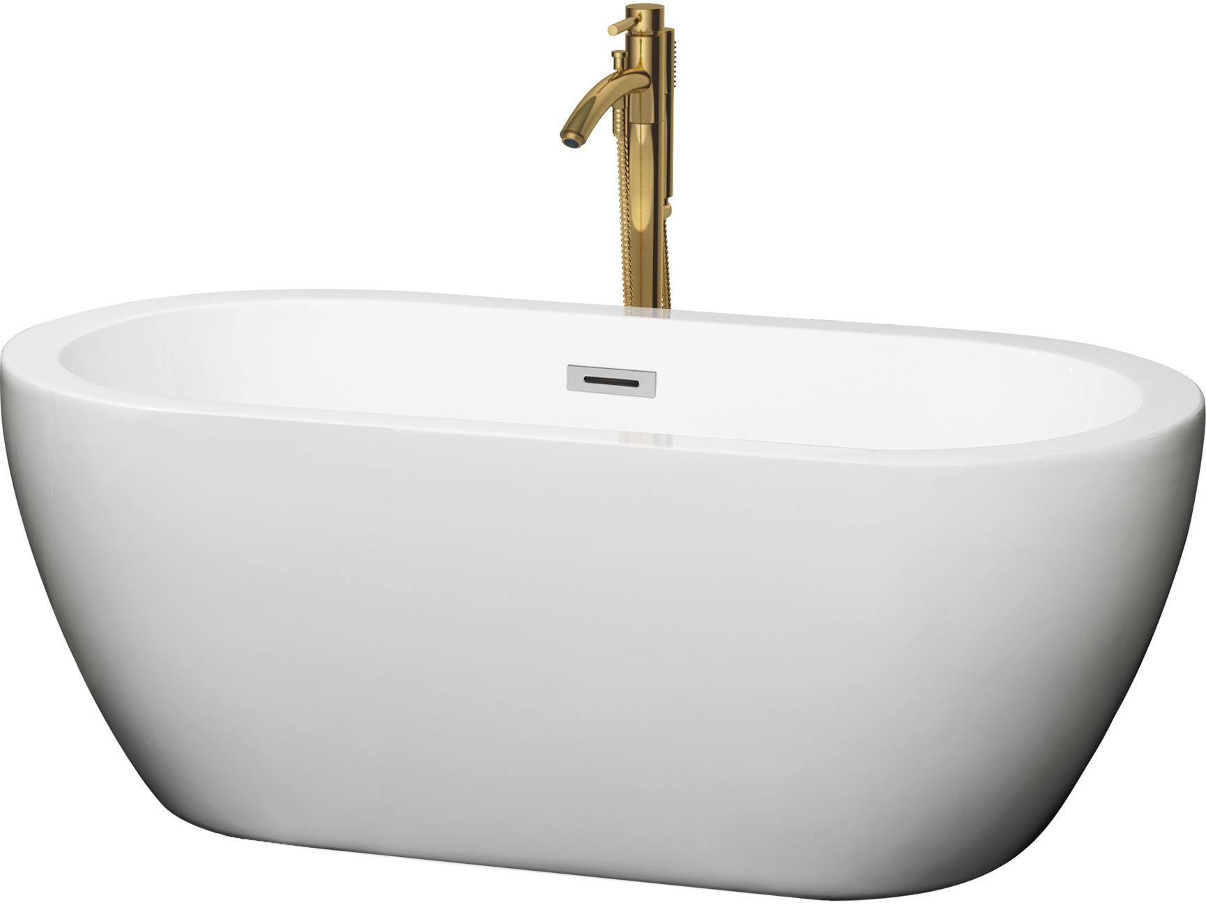 Wyndham Collection Soho White Bathtub with Polished Chrome Trim and Floor Mounted Faucet