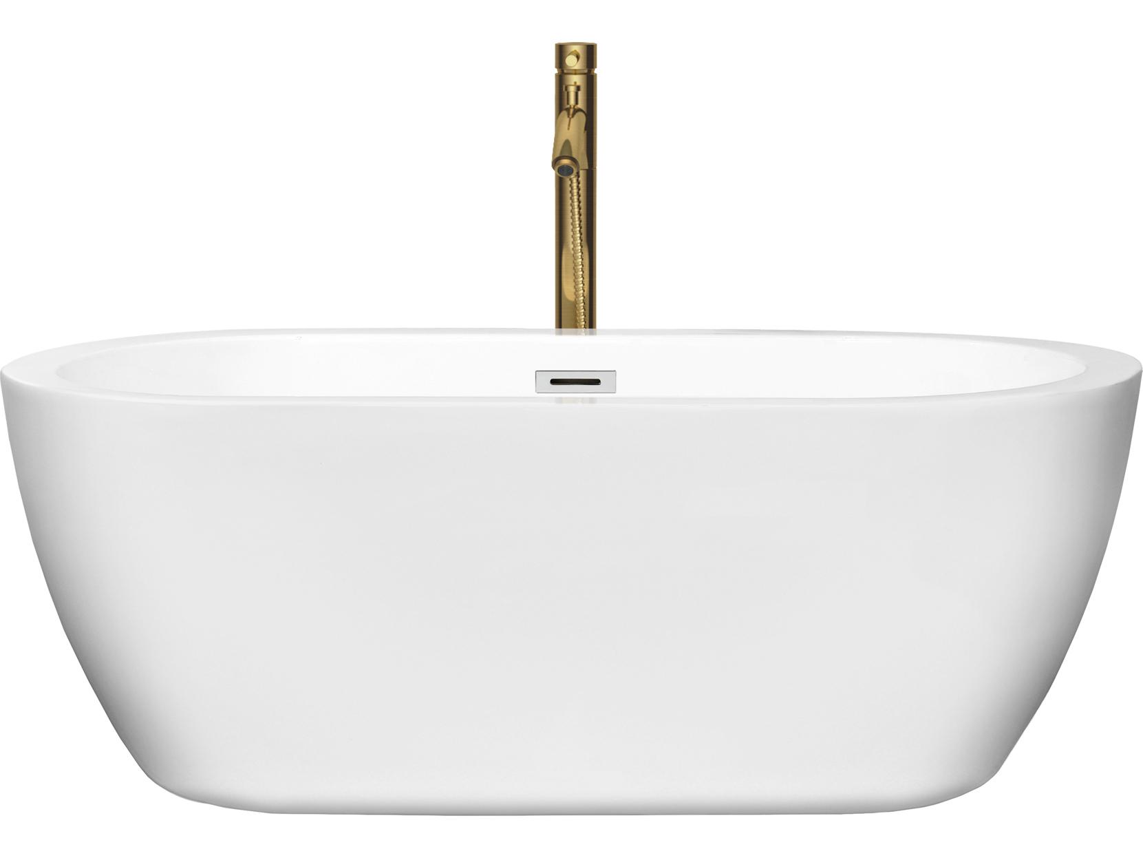 Wyndham Collection Soho White Bathtub with Polished Chrome Trim and Floor Mounted Faucet