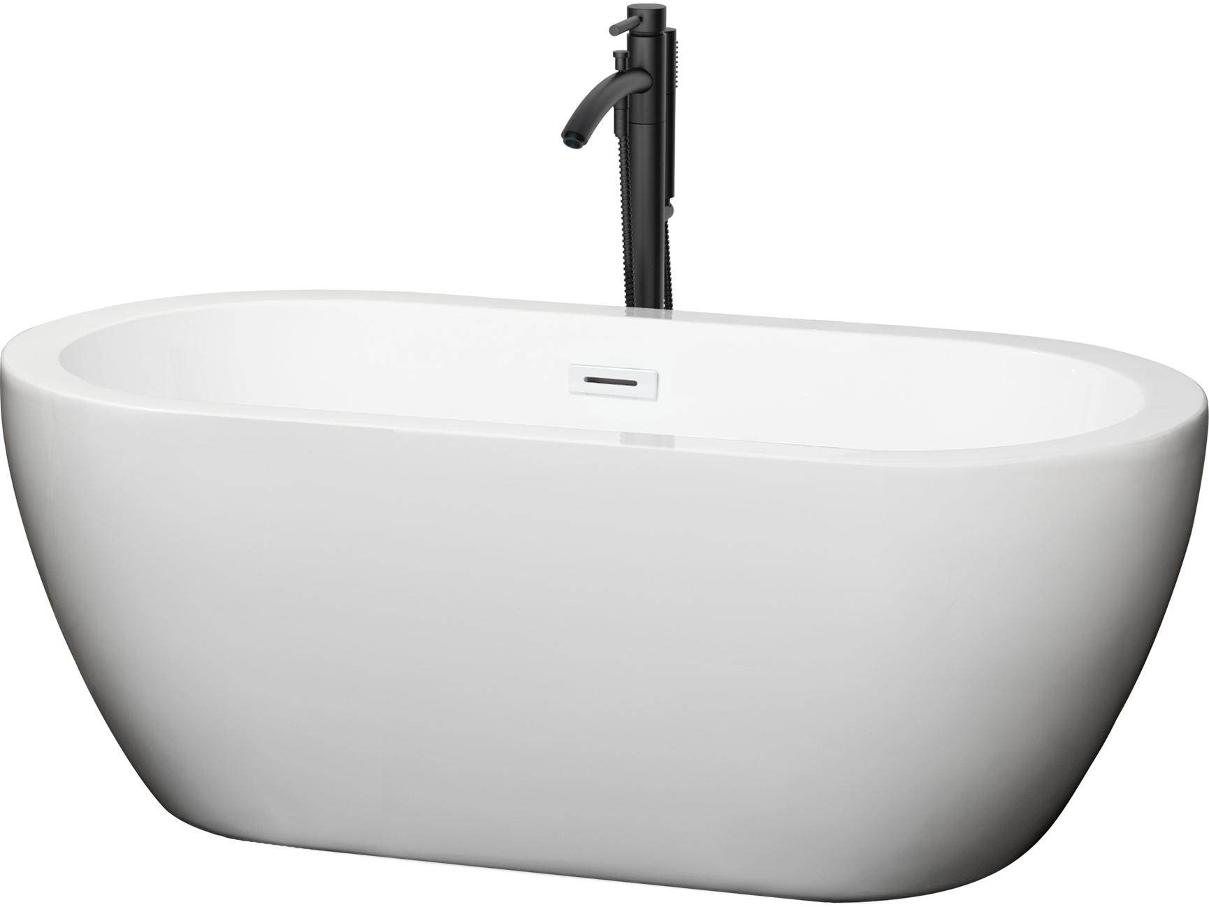 Wyndham Collection Soho White Bathtub with Shiny White Trim and Floor Mounted Faucet