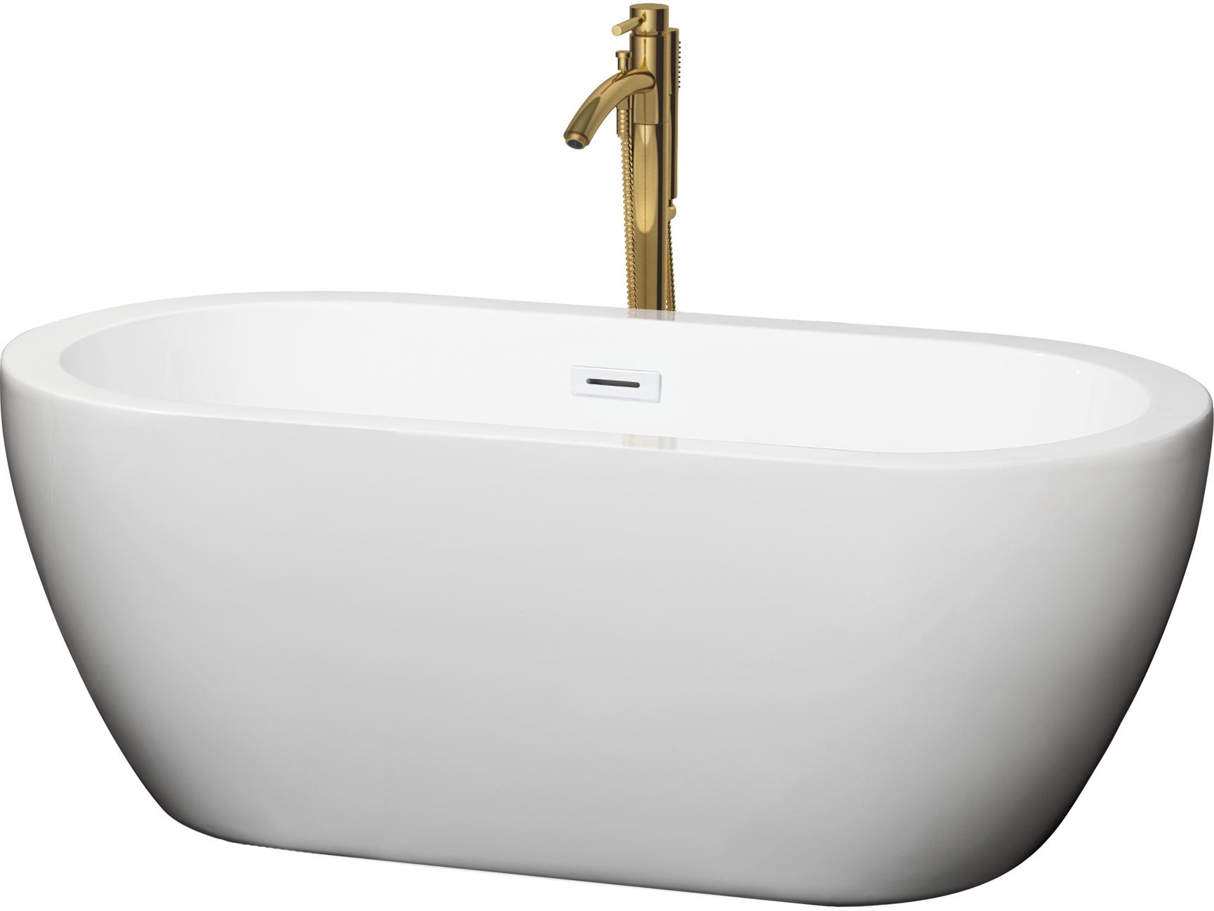 Wyndham Collection Soho White Bathtub with Shiny White Trim and Floor Mounted Faucet