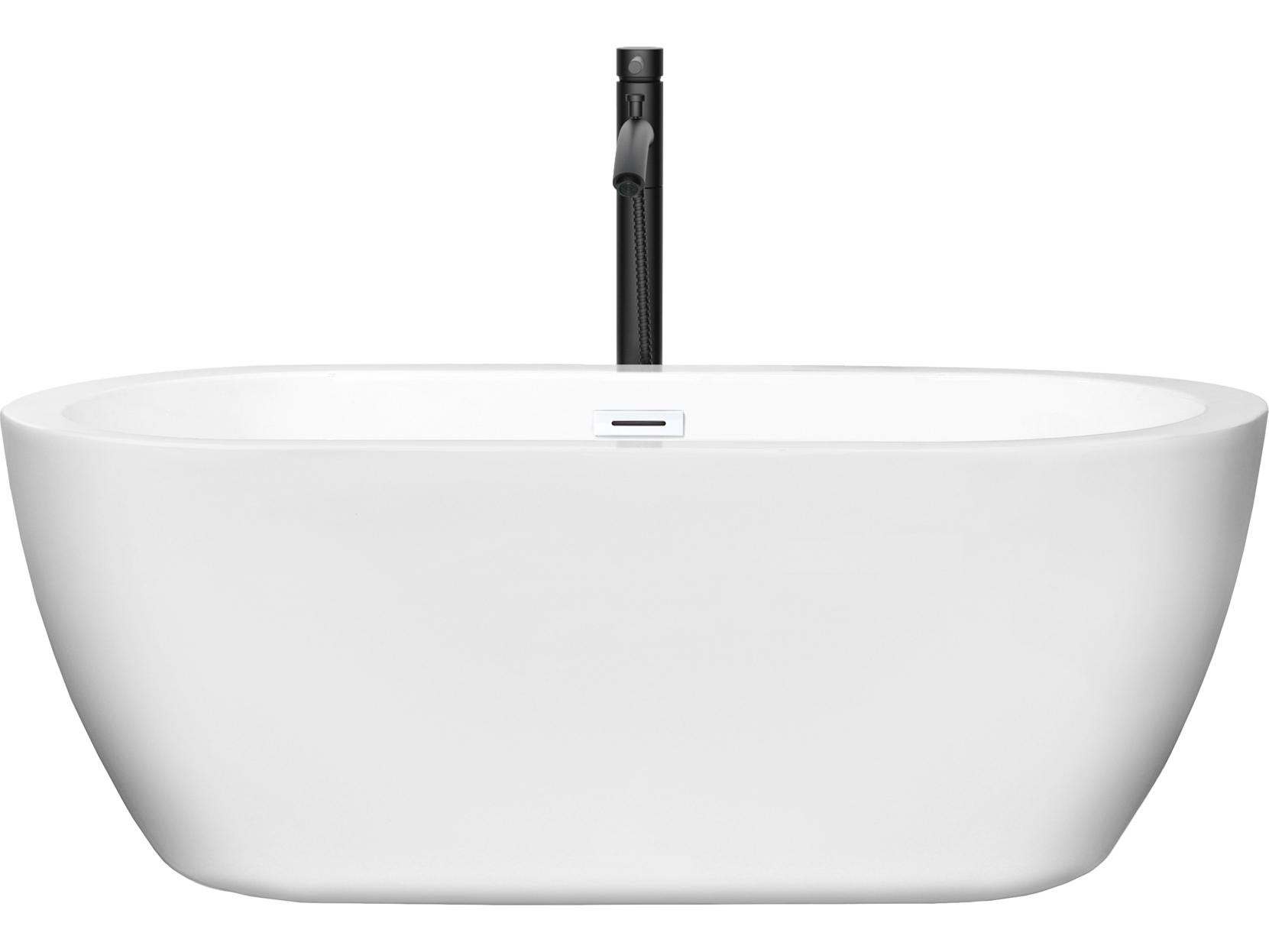 Wyndham Collection Soho White Bathtub with Shiny White Trim and Floor Mounted Faucet