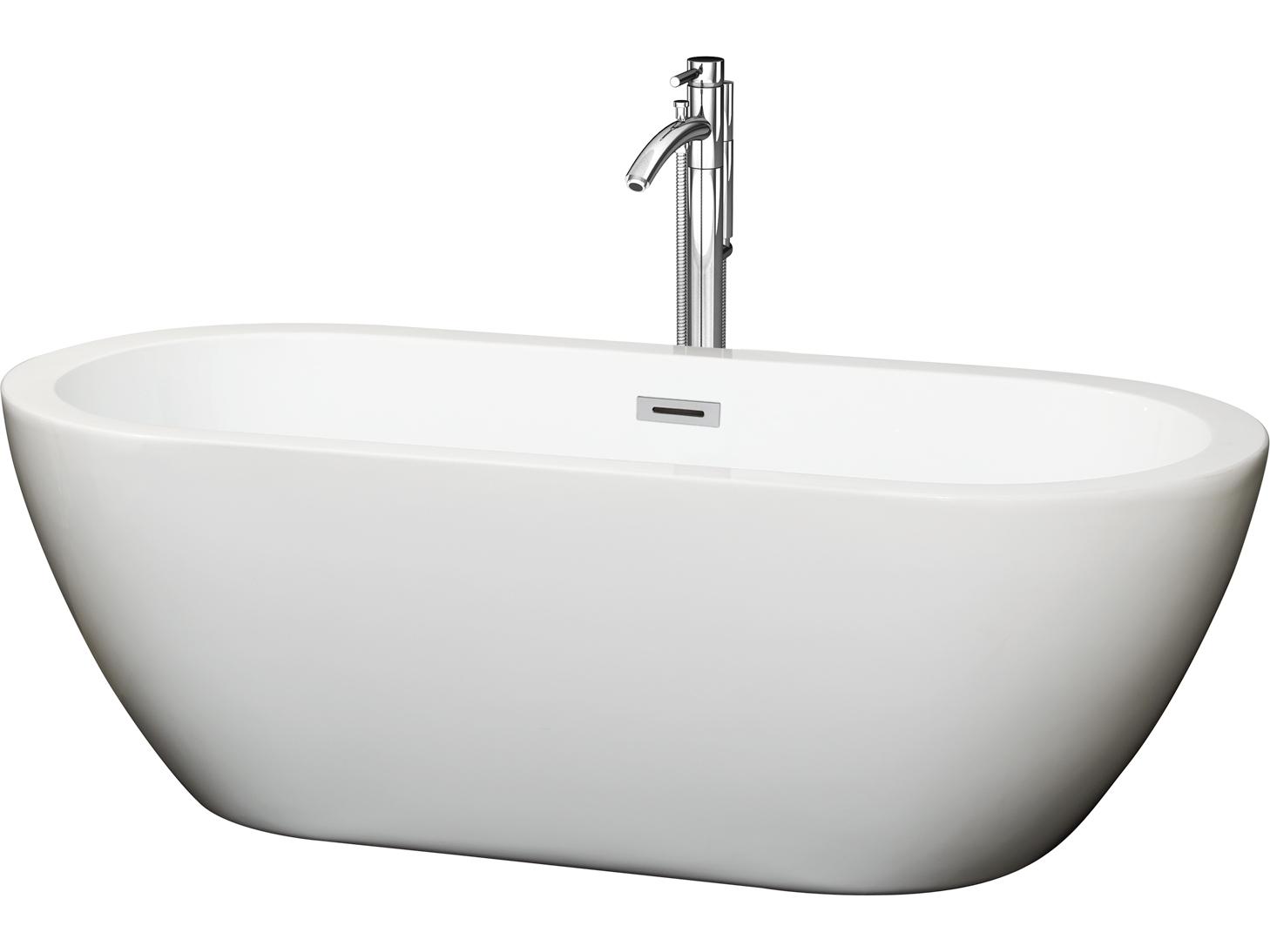 Wyndham Collection Soho White Bathtub with Floor Mounted Faucet, Drain and Overflow Trim