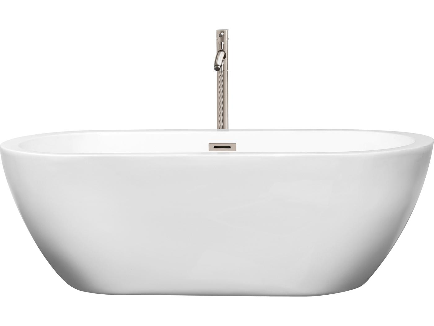 Wyndham Collection Soho White Bathtub with Floor Mounted Faucet, Drain and Overflow Trim