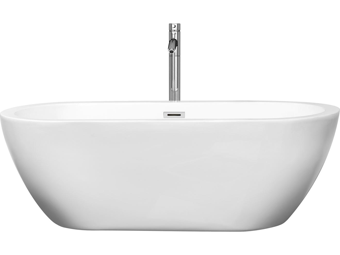 Wyndham Collection Soho White Bathtub with Floor Mounted Faucet, Drain and Overflow Trim