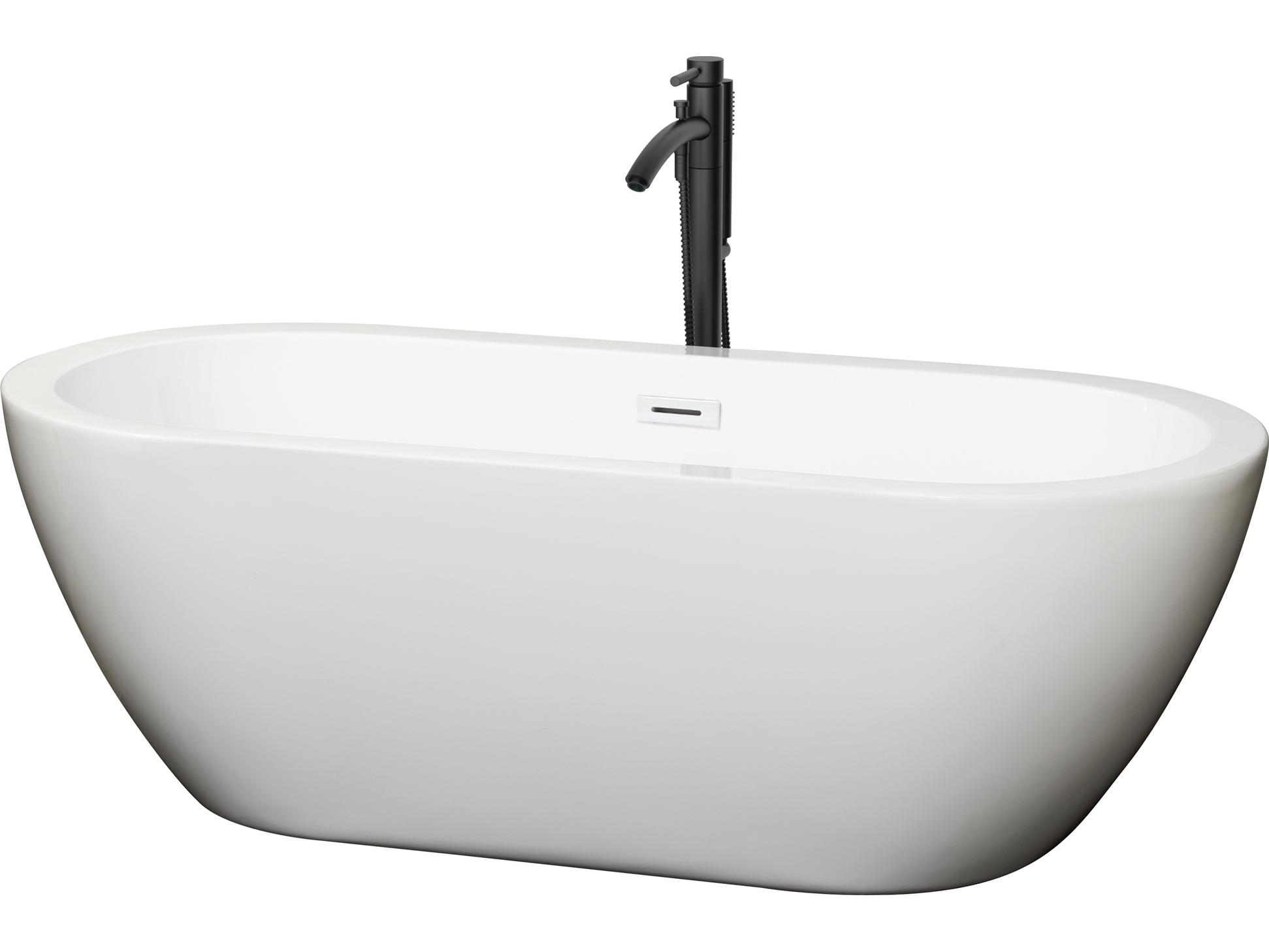 Wyndham Collection Soho White Bathtub with Shiny White Trim and Floor Mounted Faucet