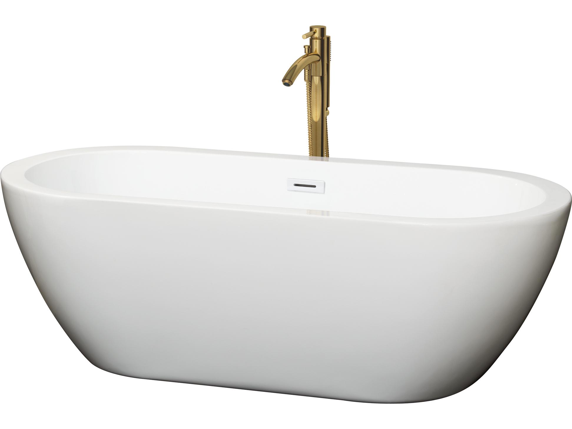 Wyndham Collection Soho White Bathtub with Shiny White Trim and Floor Mounted Faucet