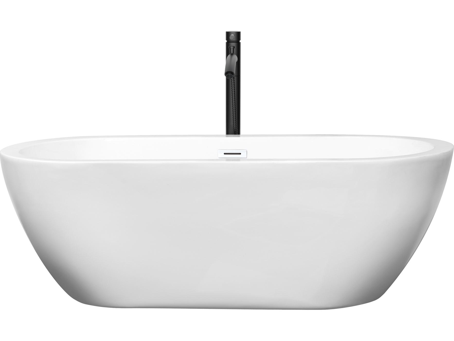 Wyndham Collection Soho White Bathtub with Shiny White Trim and Floor Mounted Faucet