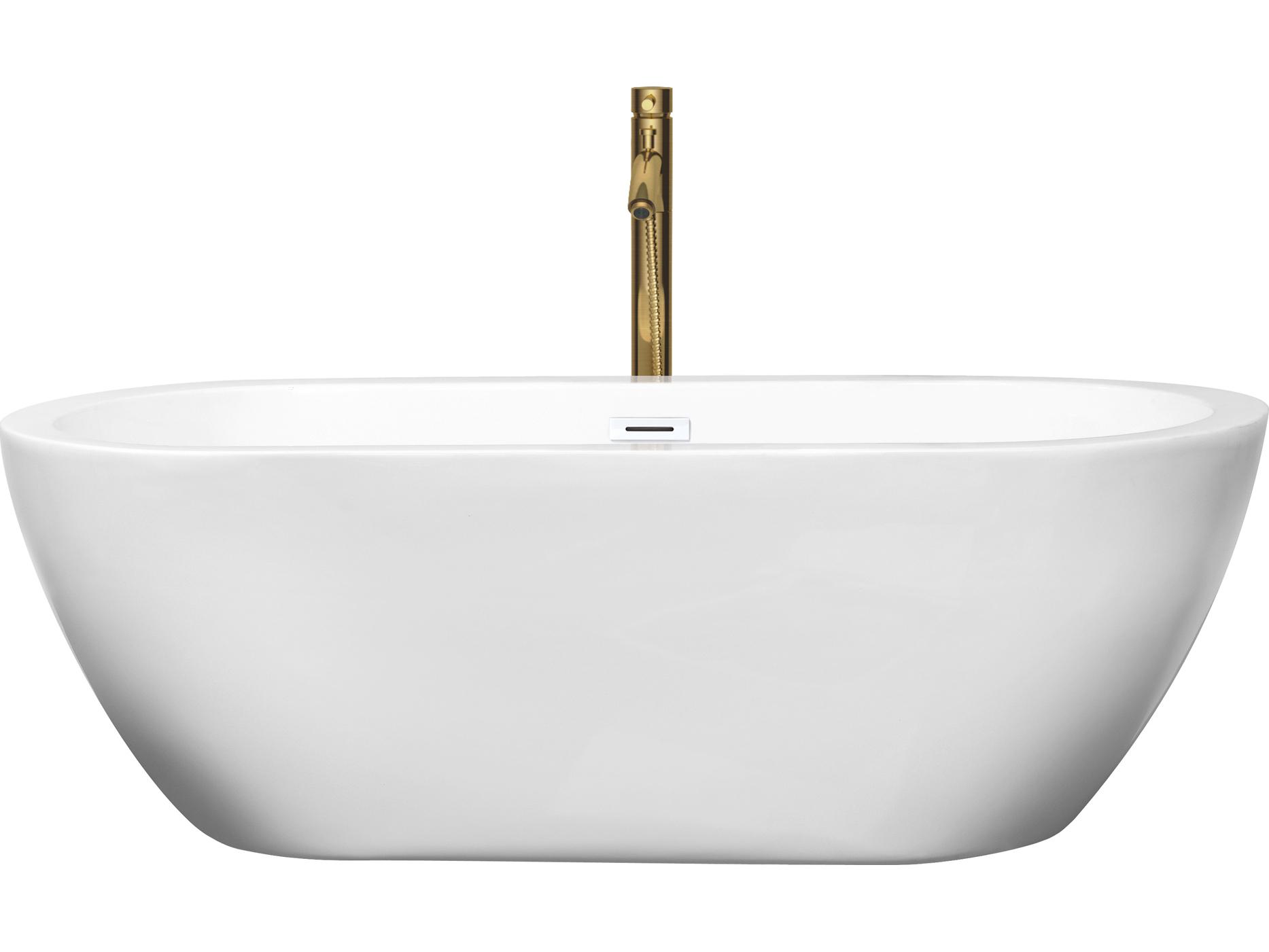 Wyndham Collection Soho White Bathtub with Shiny White Trim and Floor Mounted Faucet