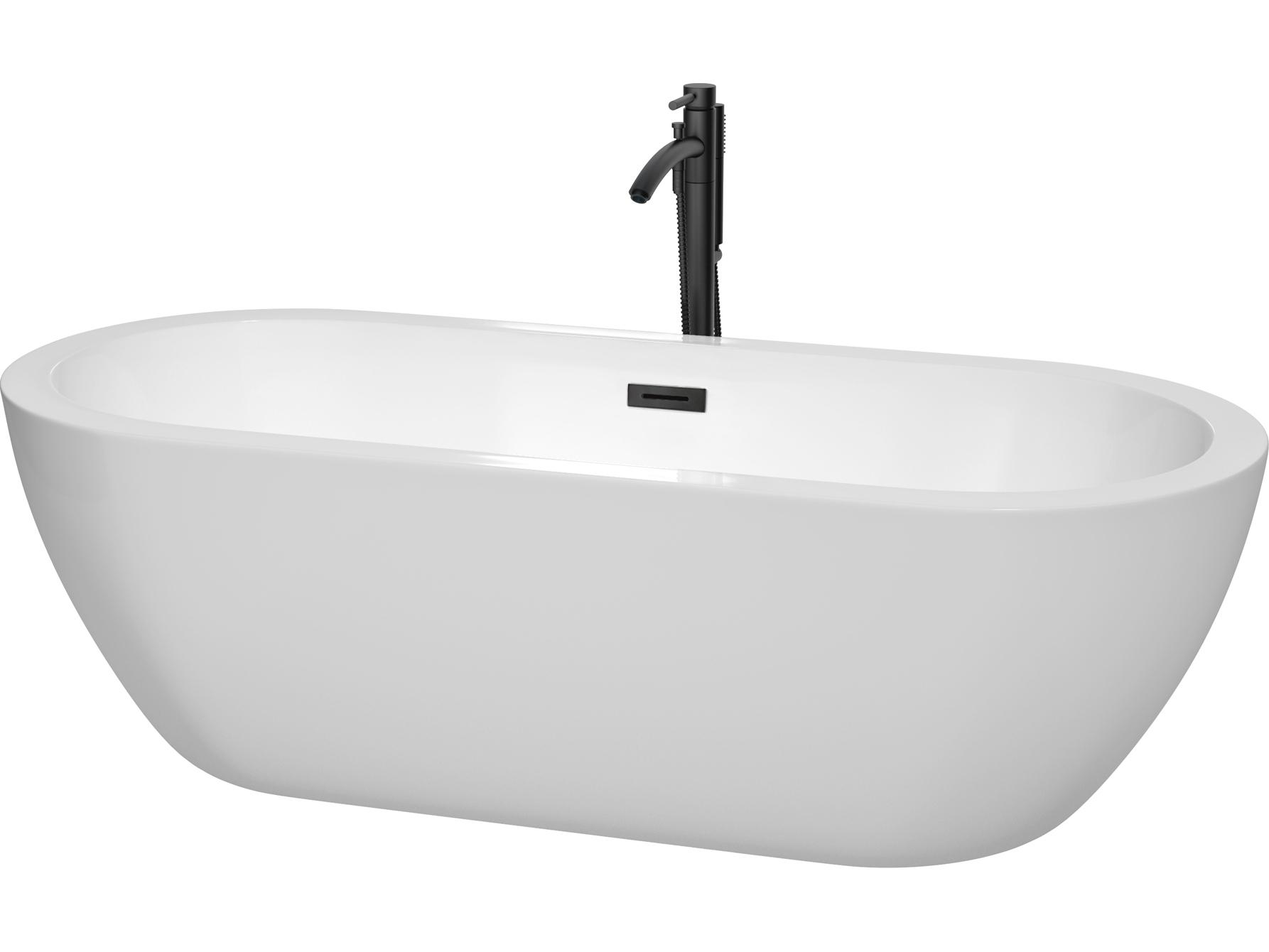 Wyndham Collection Soho White Bathtub with Floor Mounted Faucet, Drain and Overflow Trim