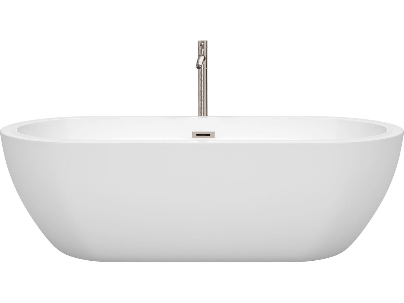 Wyndham Collection Soho White Bathtub with Floor Mounted Faucet, Drain and Overflow Trim