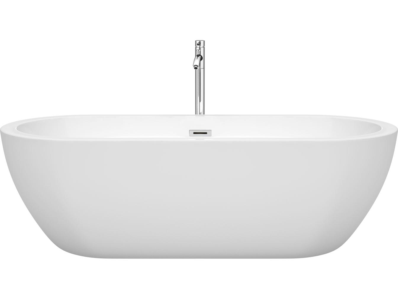 Wyndham Collection Soho White Bathtub with Floor Mounted Faucet, Drain and Overflow Trim