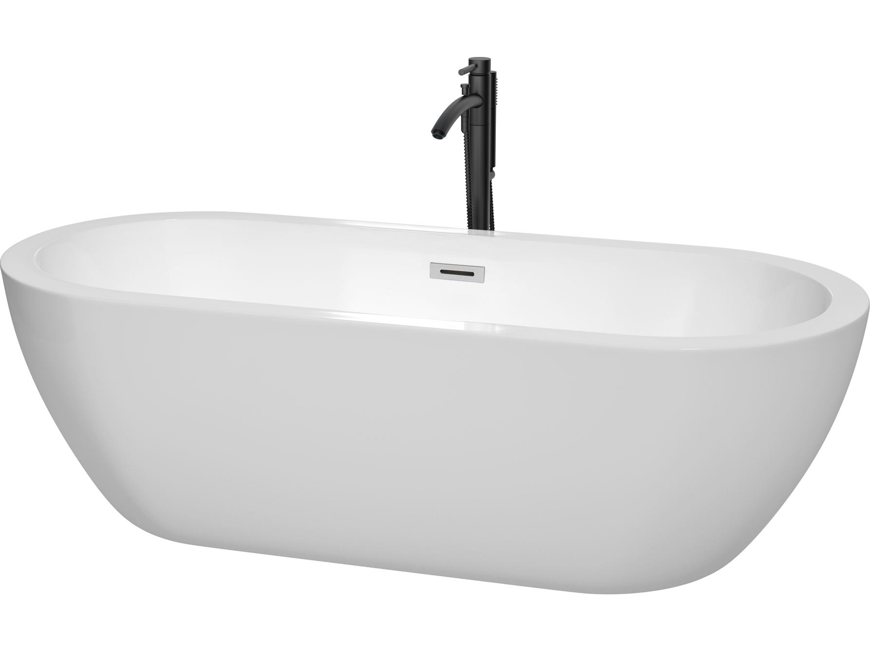 Wyndham Collection Soho White Bathtub with Polished Chrome Trim and Floor Mounted Faucet