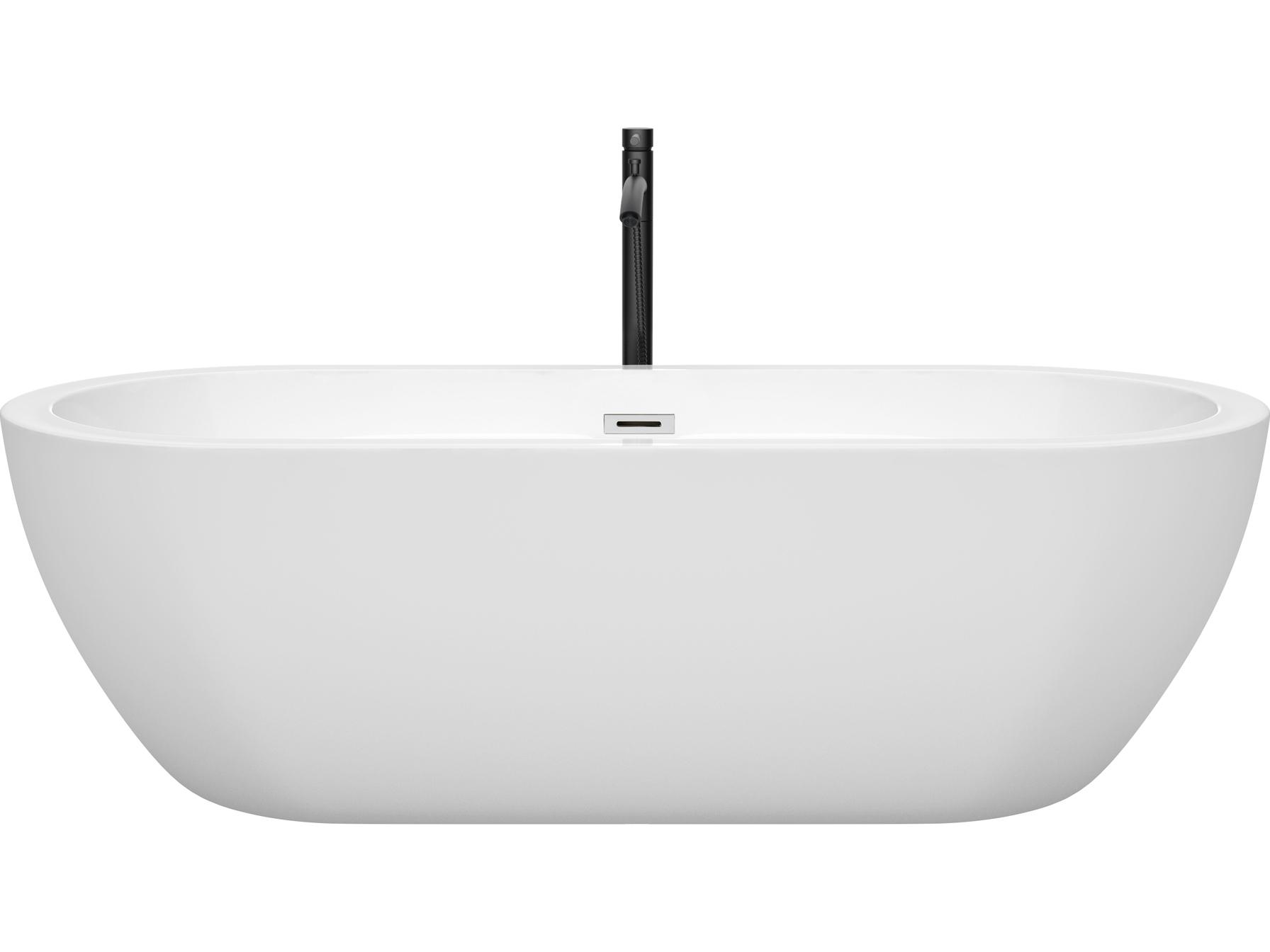 Wyndham Collection Soho White Bathtub with Polished Chrome Trim and Floor Mounted Faucet