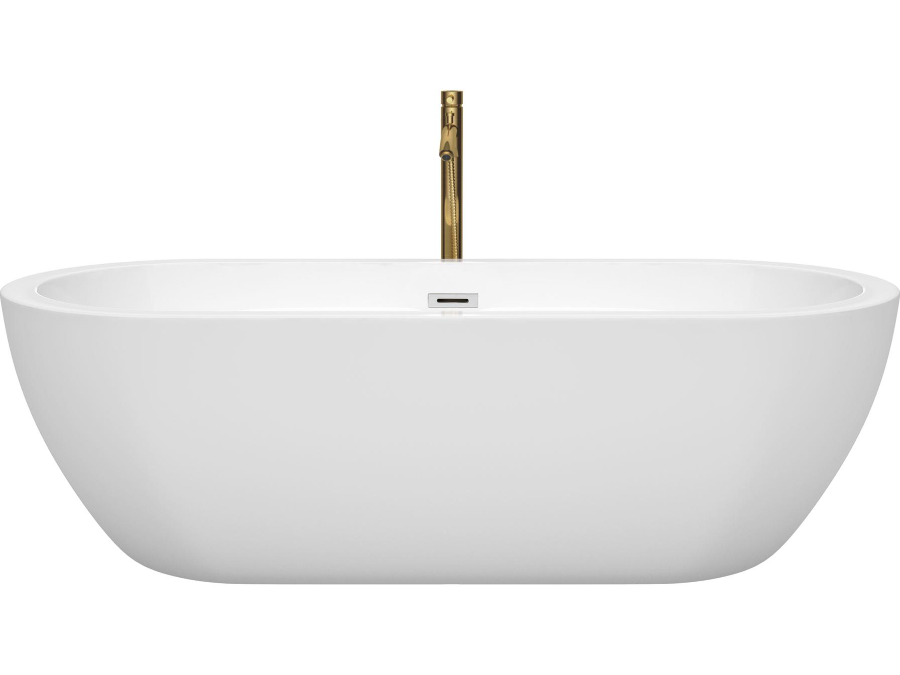 Wyndham Collection Soho White Bathtub with Polished Chrome Trim and Floor Mounted Faucet