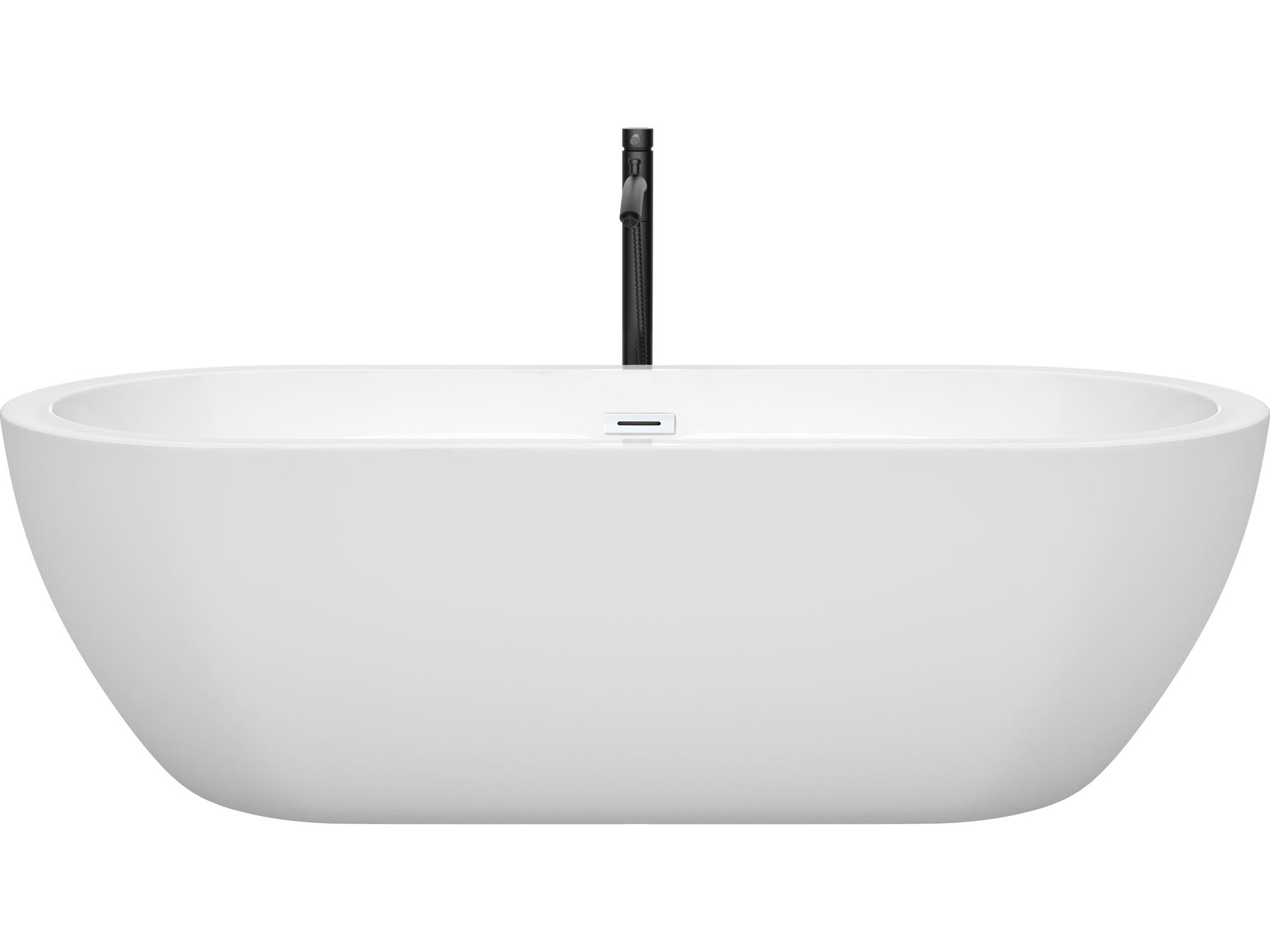Wyndham Collection Soho White Bathtub with Shiny White Trim and Floor Mounted Faucet