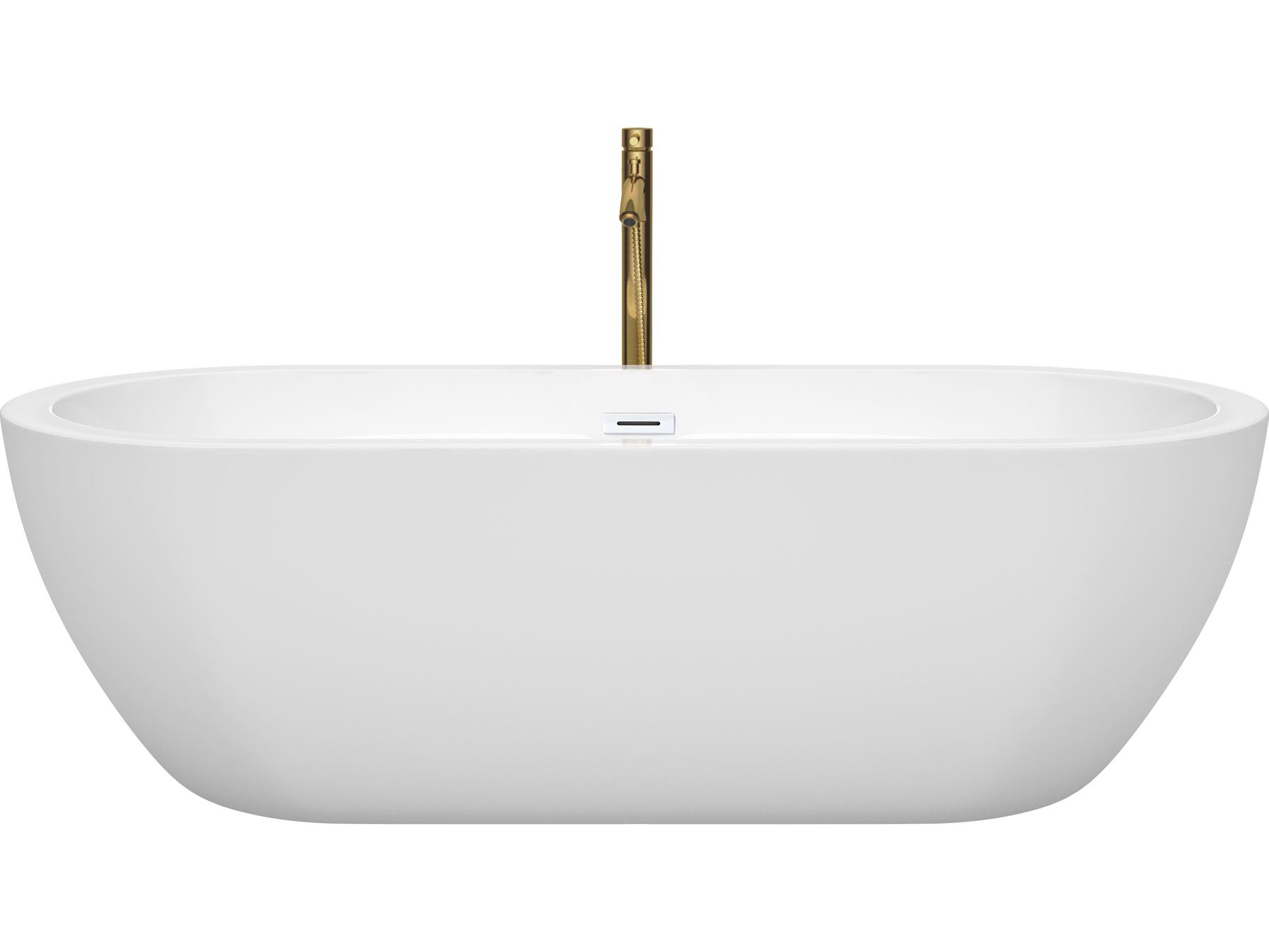 Wyndham Collection Soho White Bathtub with Shiny White Trim and Floor Mounted Faucet