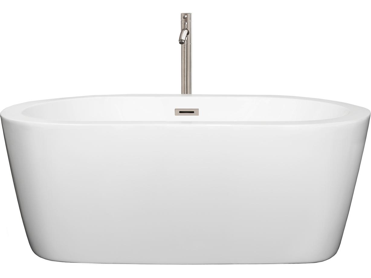 Wyndham Collection Mermaid White Bathtub with Floor Mounted Faucet, Drain and Overflow Trim