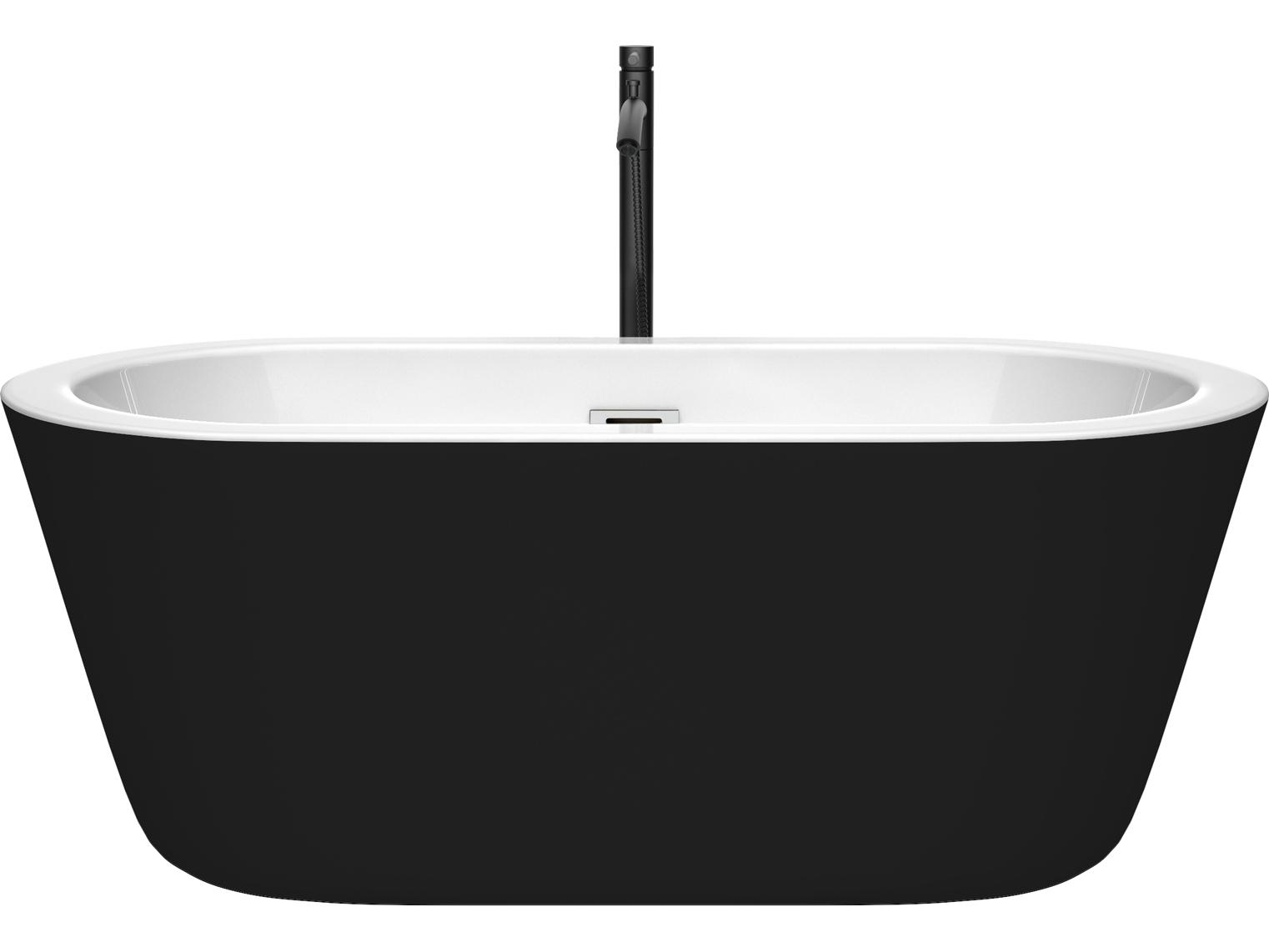 Wyndham Collection Mermaid Black Bathtub with Polished Chrome Trim and Floor Mounted Faucet