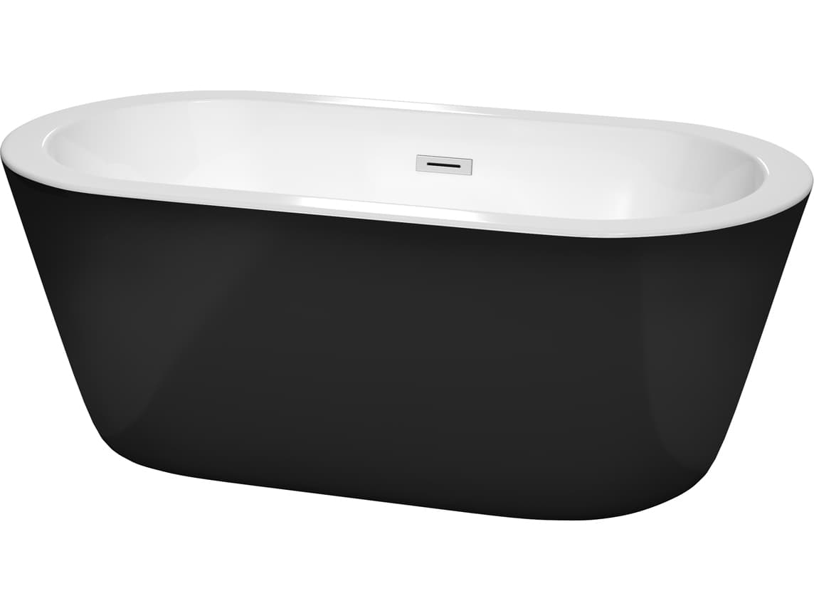 Wyndham Collection Mermaid Black White Bathtub with Drain and Overflow
