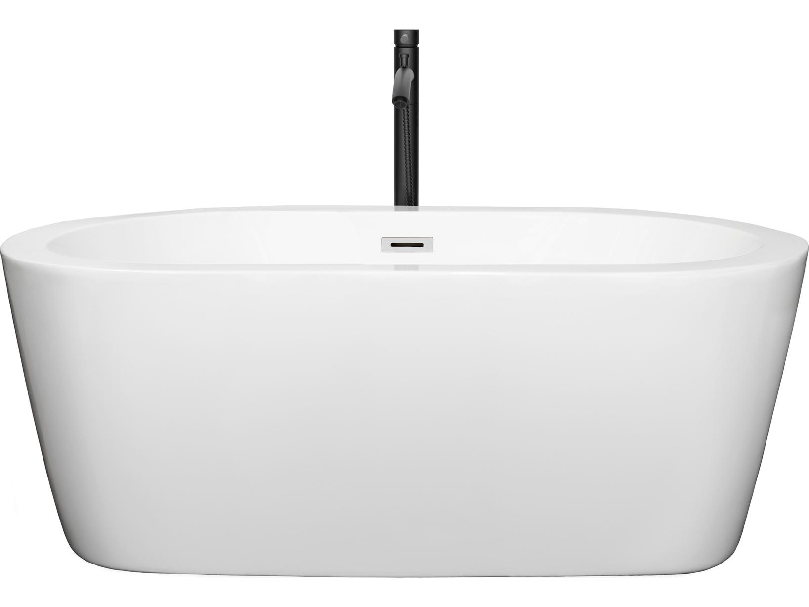 Wyndham Collection Mermaid White Bathtub with Polished Chrome Trim and Floor Mounted Faucet