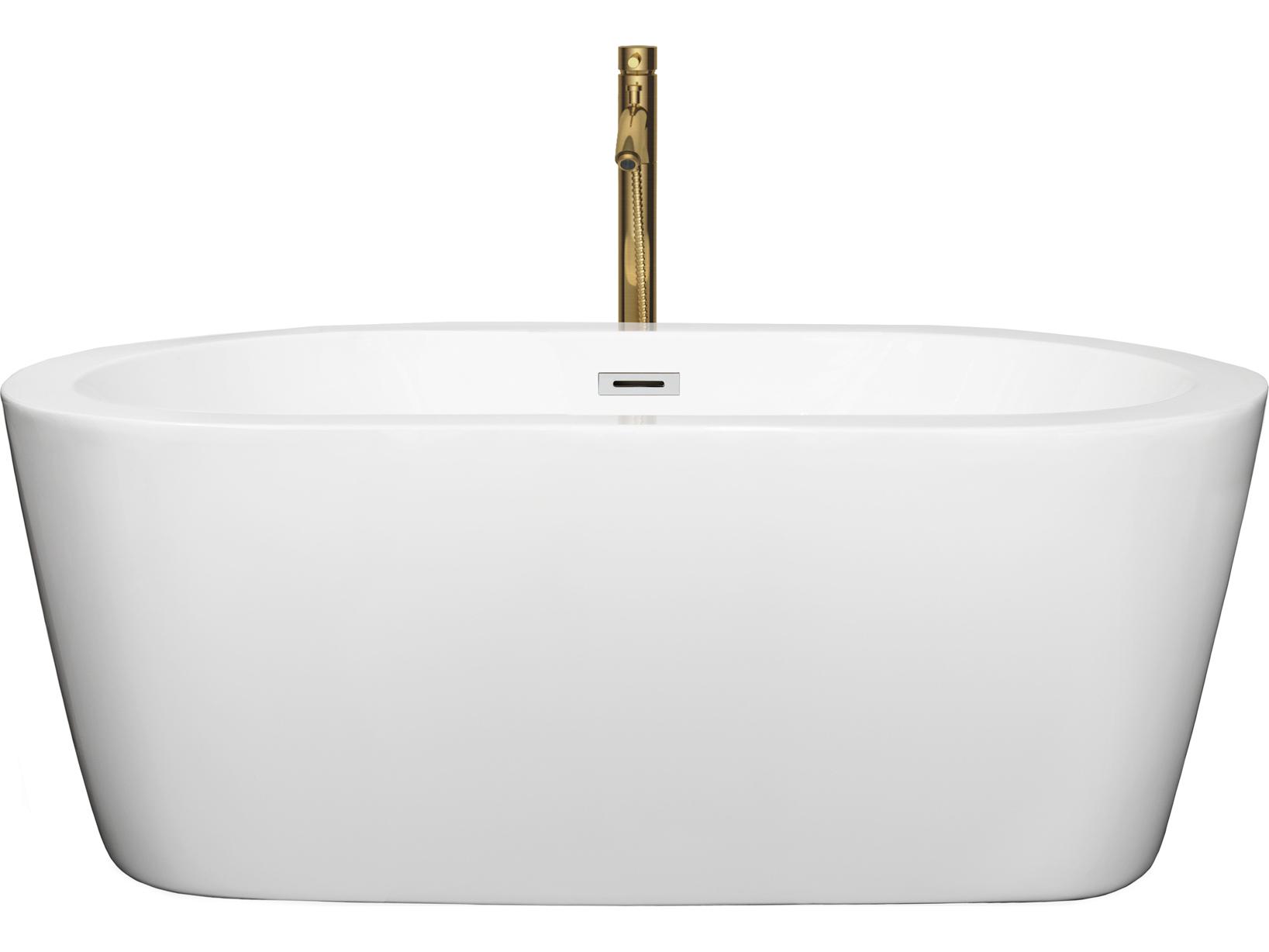 Wyndham Collection Mermaid White Bathtub with Polished Chrome Trim and Floor Mounted Faucet
