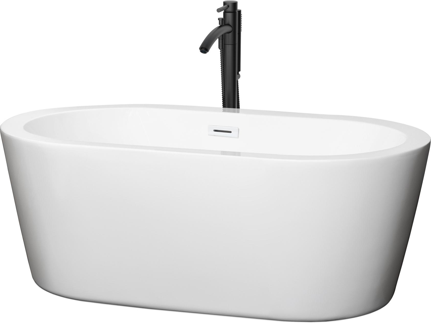 Wyndham Collection Mermaid White Bathtub with Shiny White Trim and Floor Mounted Faucet