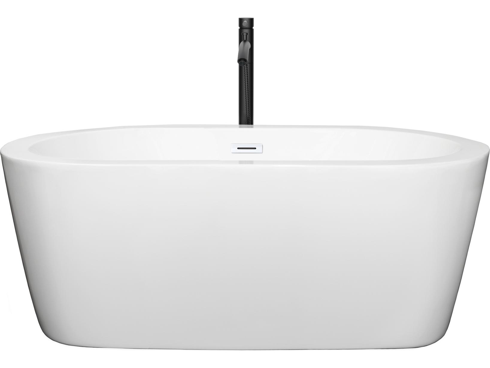 Wyndham Collection Mermaid White Bathtub with Shiny White Trim and Floor Mounted Faucet