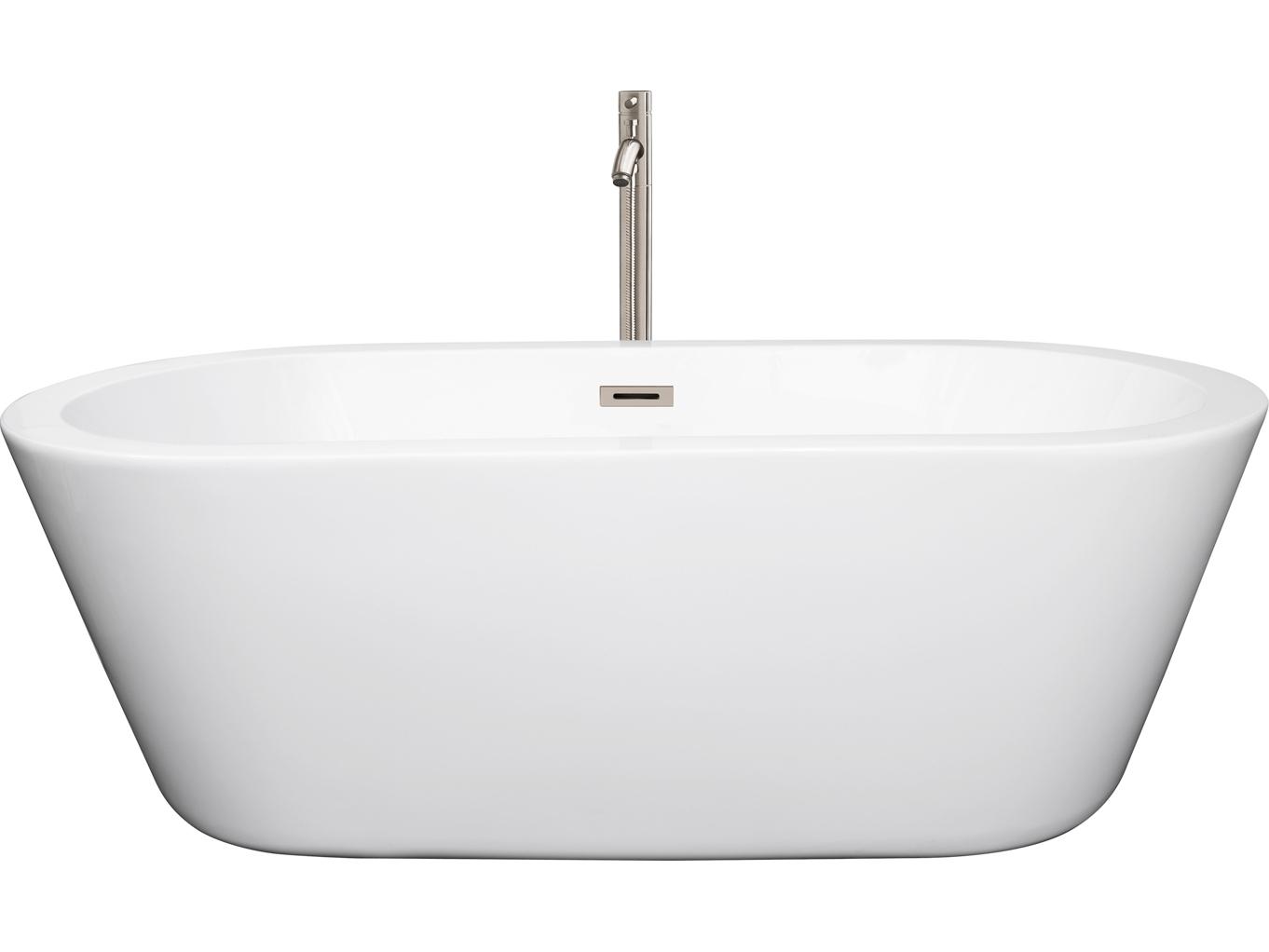 Wyndham Collection Mermaid White Bathtub with Floor Mounted Faucet, Drain and Overflow Trim