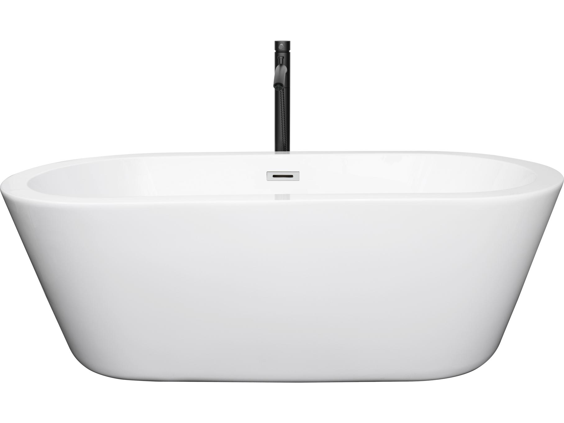 Wyndham Collection Mermaid White Bathtub with Polished Chrome Trim and Floor Mounted Faucet