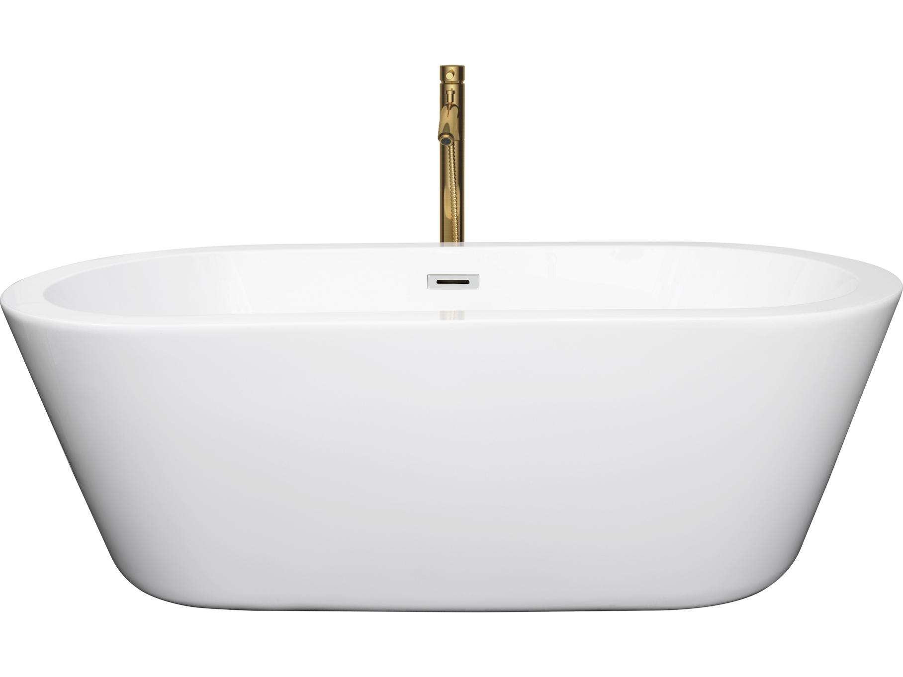 Wyndham Collection Mermaid White Bathtub with Polished Chrome Trim and Floor Mounted Faucet
