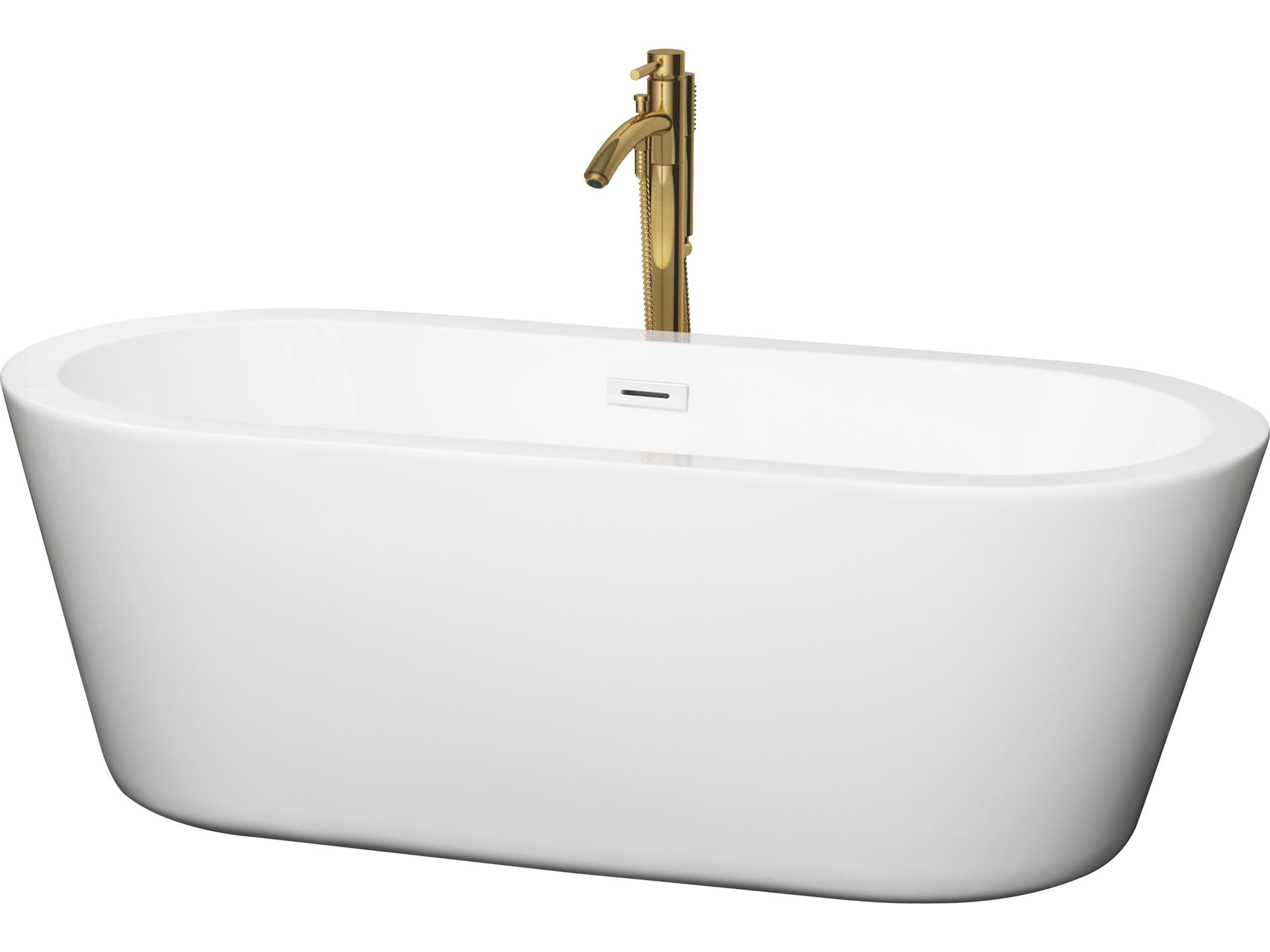 Wyndham Collection Mermaid White Bathtub with Shiny White Trim and Floor Mounted Faucet