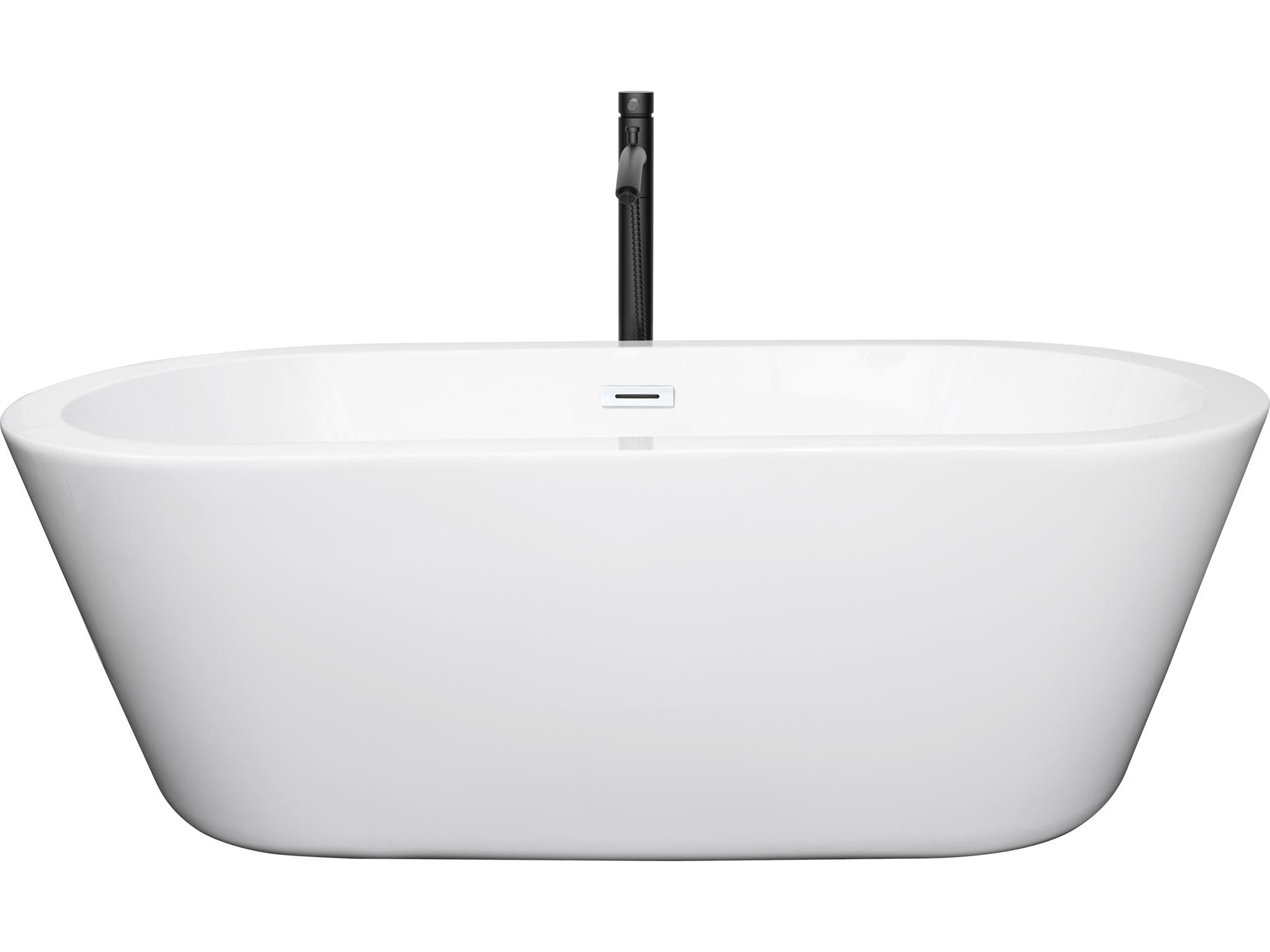 Wyndham Collection Mermaid White Bathtub with Shiny White Trim and Floor Mounted Faucet
