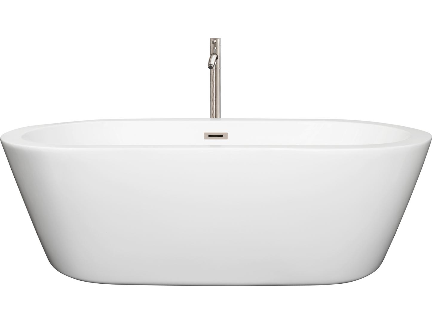 Wyndham Collection Mermaid White Bathtub with Floor Mounted Faucet, Drain and Overflow Trim