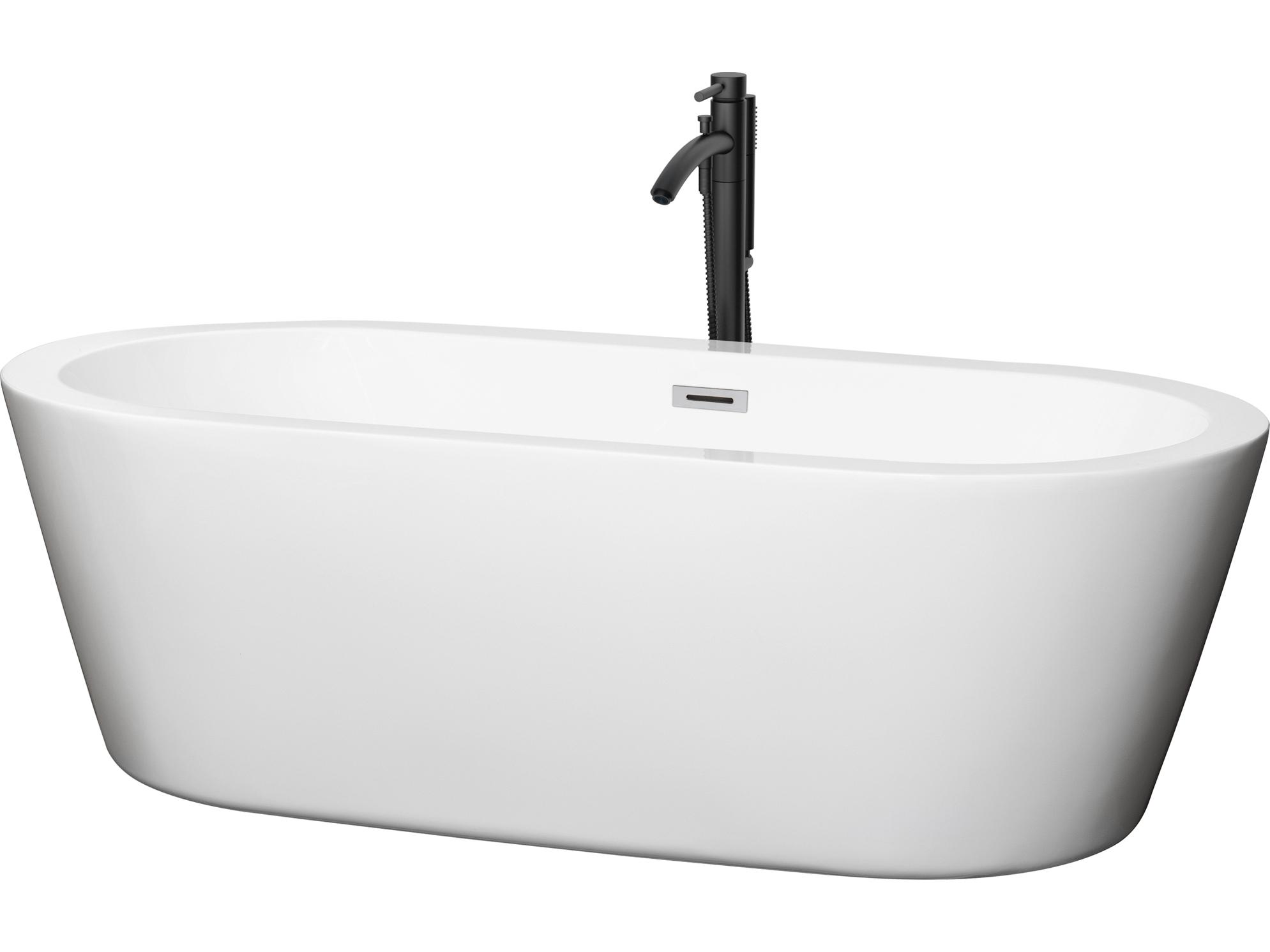 Wyndham Collection Mermaid White Bathtub with Polished Chrome Trim and Floor Mounted Faucet