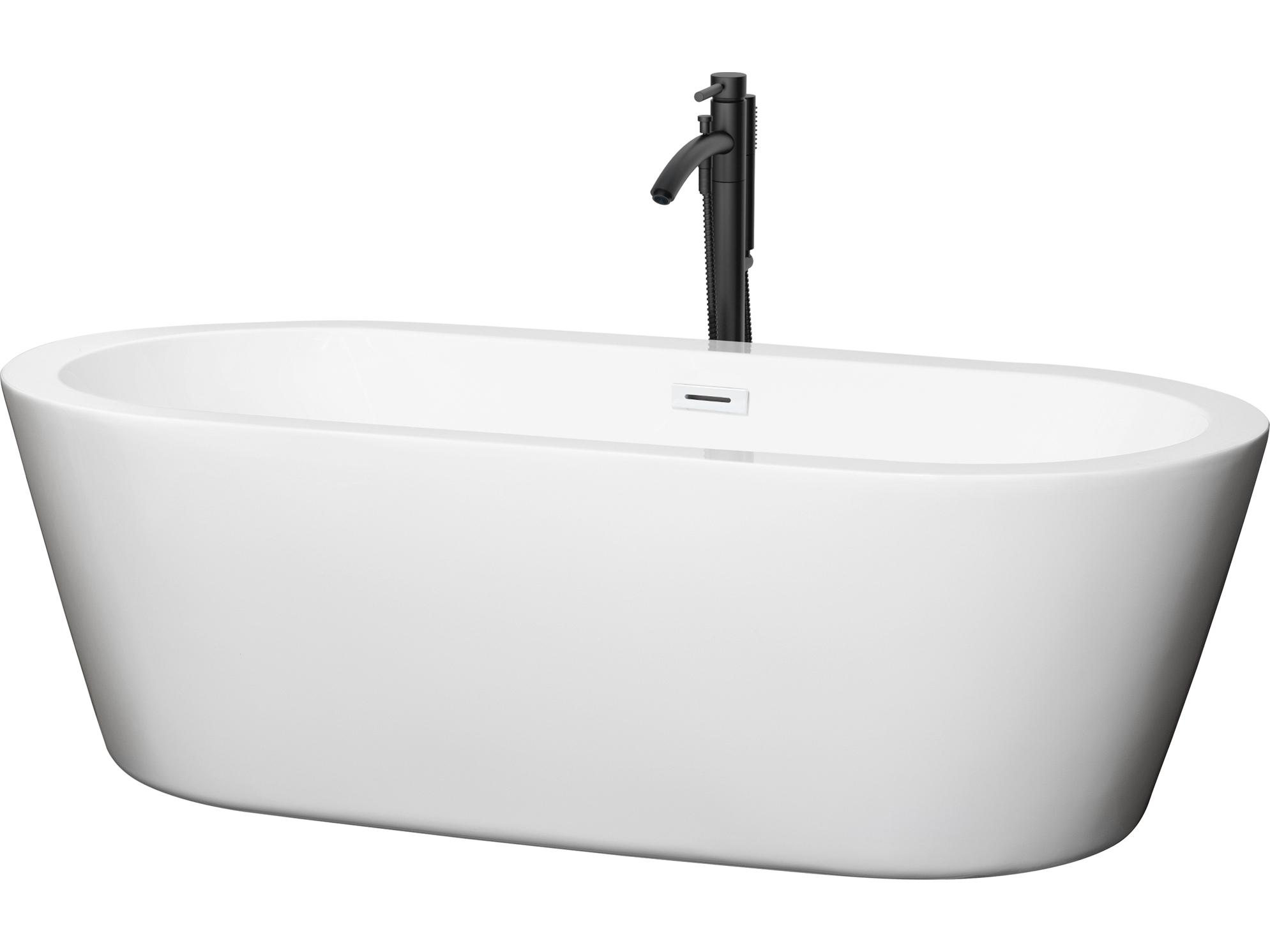 Wyndham Collection Mermaid White Bathtub with Shiny White Trim and Floor Mounted Faucet