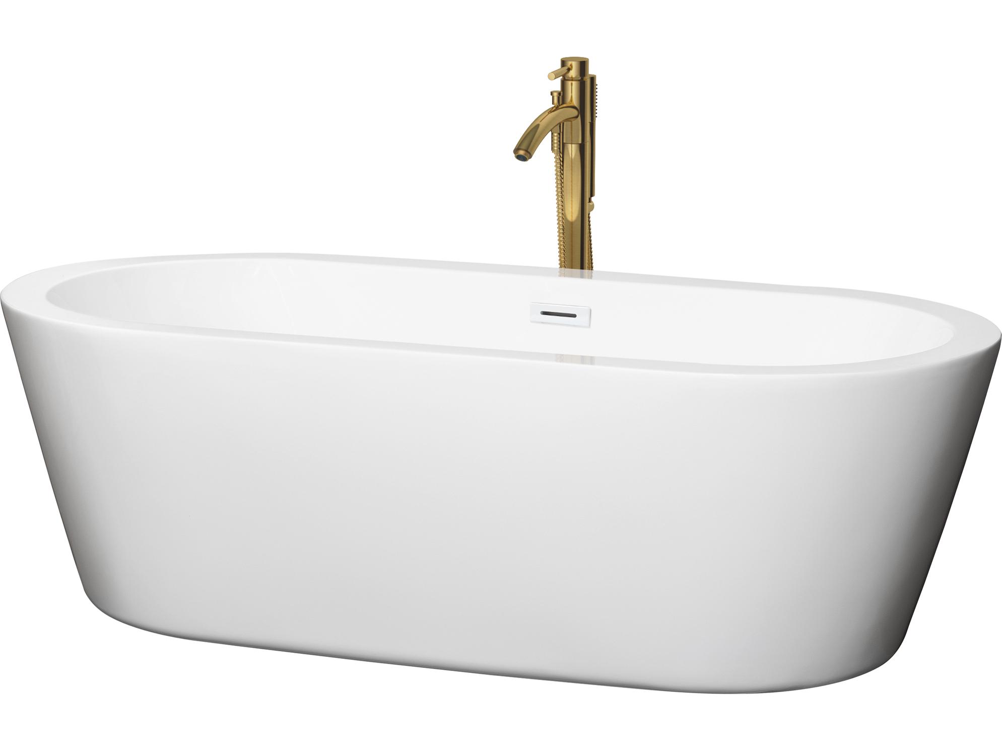 Wyndham Collection Mermaid White Bathtub with Shiny White Trim and Floor Mounted Faucet