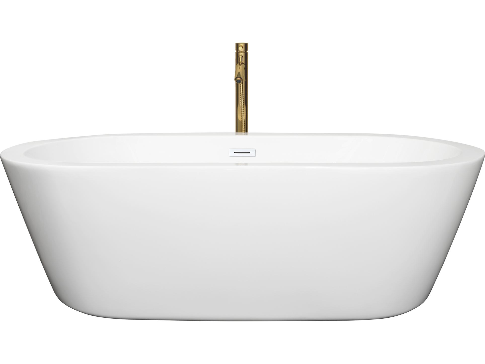 Wyndham Collection Mermaid White Bathtub with Shiny White Trim and Floor Mounted Faucet