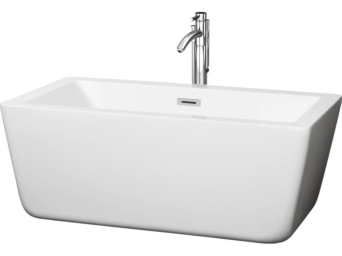 Wyndham Collection Laura White Bathtub with Floor Mounted Faucet, Drain and Overflow Trim