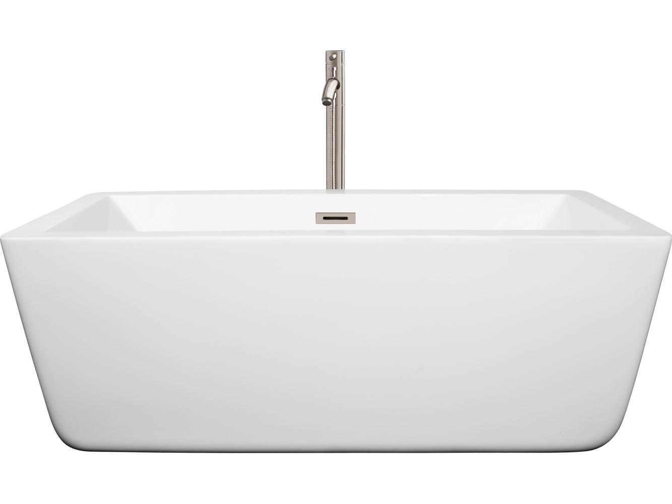 Wyndham Collection Laura White Bathtub with Floor Mounted Faucet, Drain and Overflow Trim