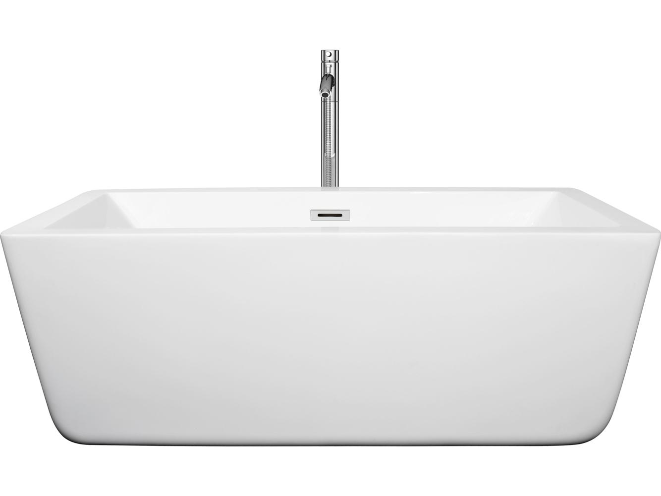 Wyndham Collection Laura White Bathtub with Floor Mounted Faucet, Drain and Overflow Trim