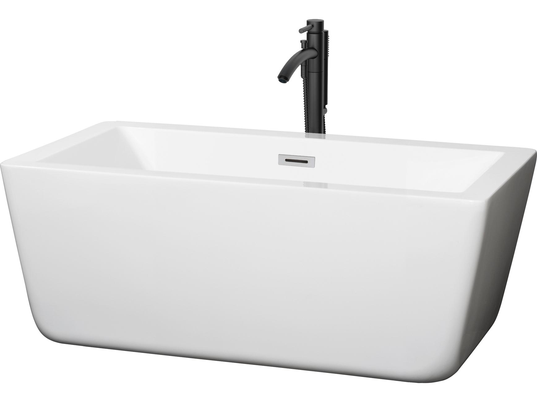 Wyndham Collection Laura White Bathtub with Polished Chrome Trim and Floor Mounted Faucet