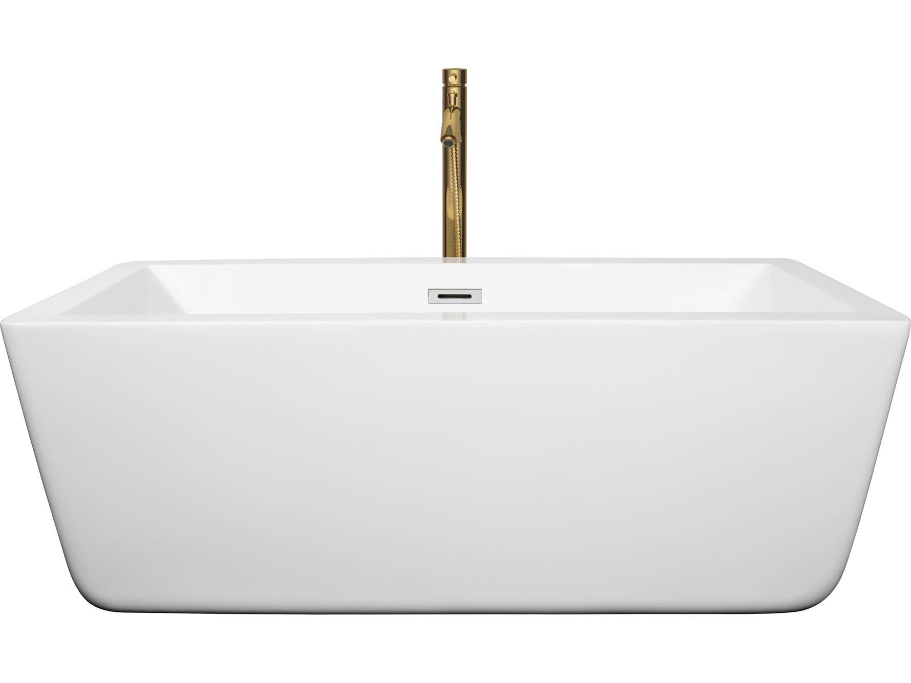Wyndham Collection Laura White Bathtub with Polished Chrome Trim and Floor Mounted Faucet