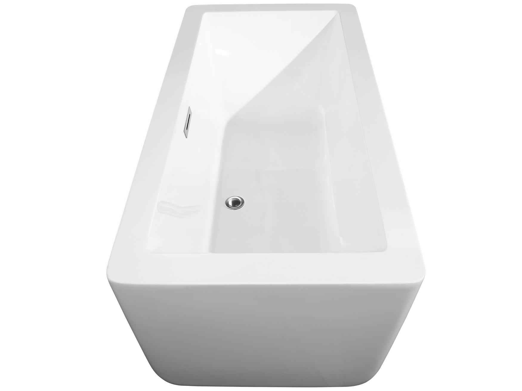 Wyndham Collection Laura White Bathtub with Polished Chrome Trim and Floor Mounted Faucet