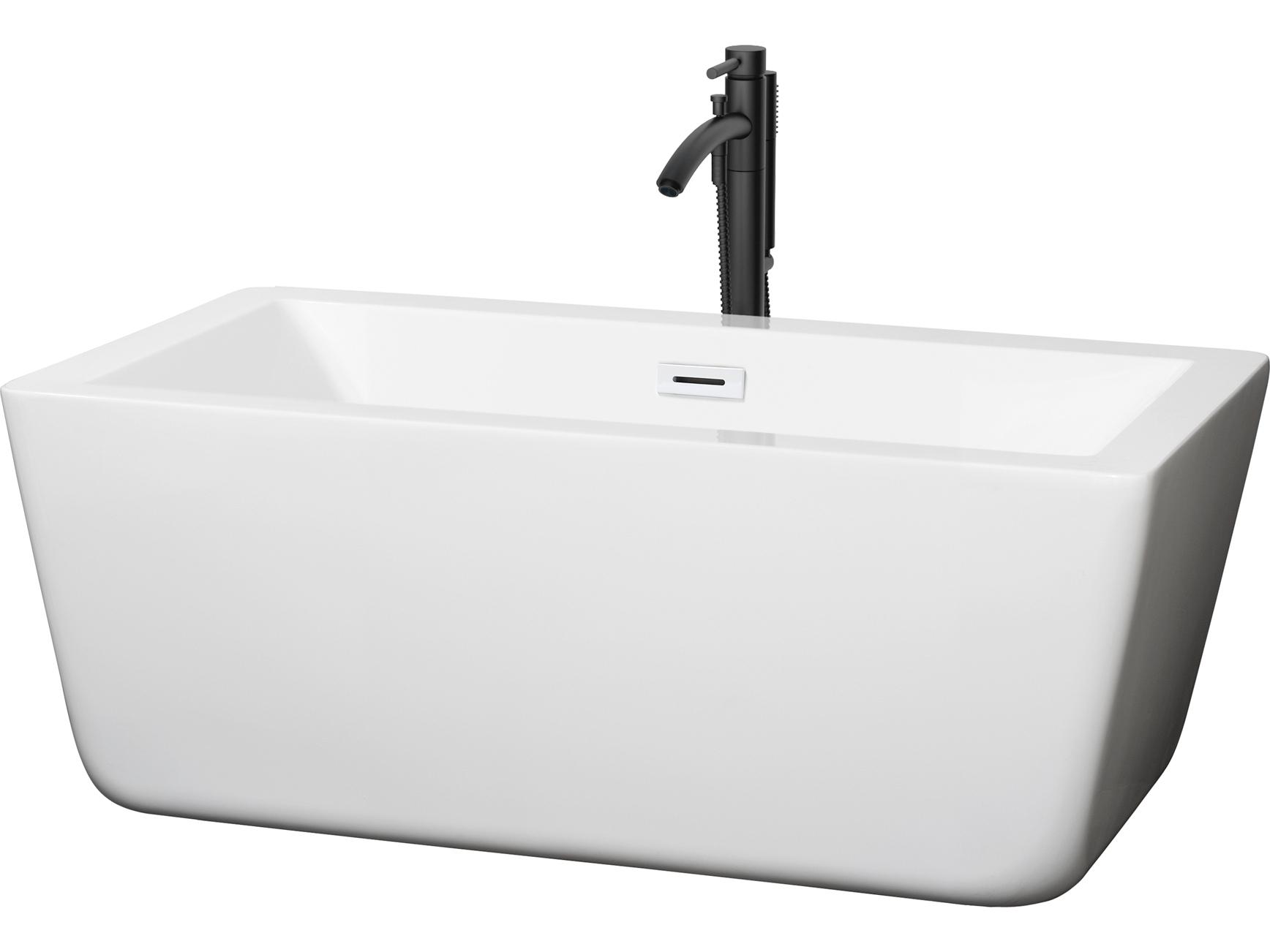 Wyndham Collection Laura White Bathtub with Shiny White Trim and Floor Mounted Faucet