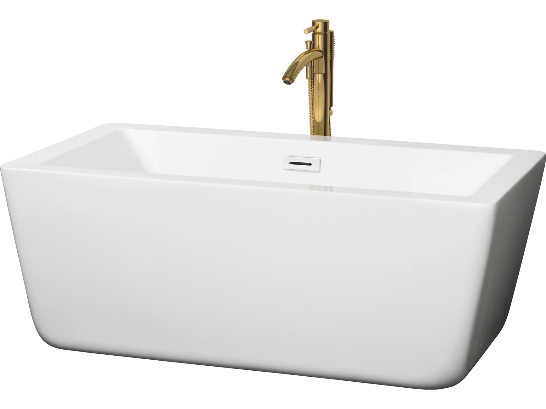 Wyndham Collection Laura White Bathtub with Shiny White Trim and Floor Mounted Faucet